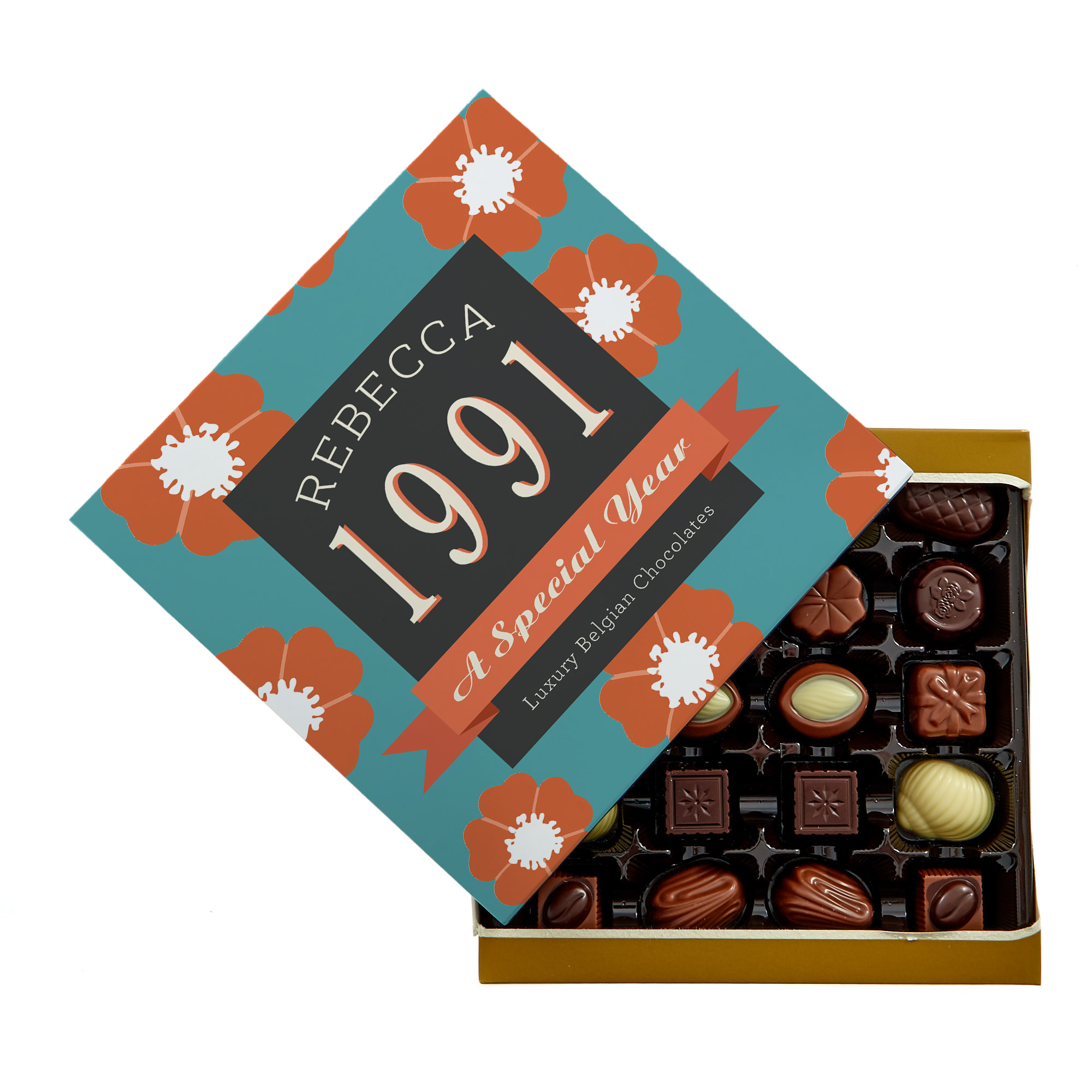 Personalised Belgian Chocolates - Special Year Flower