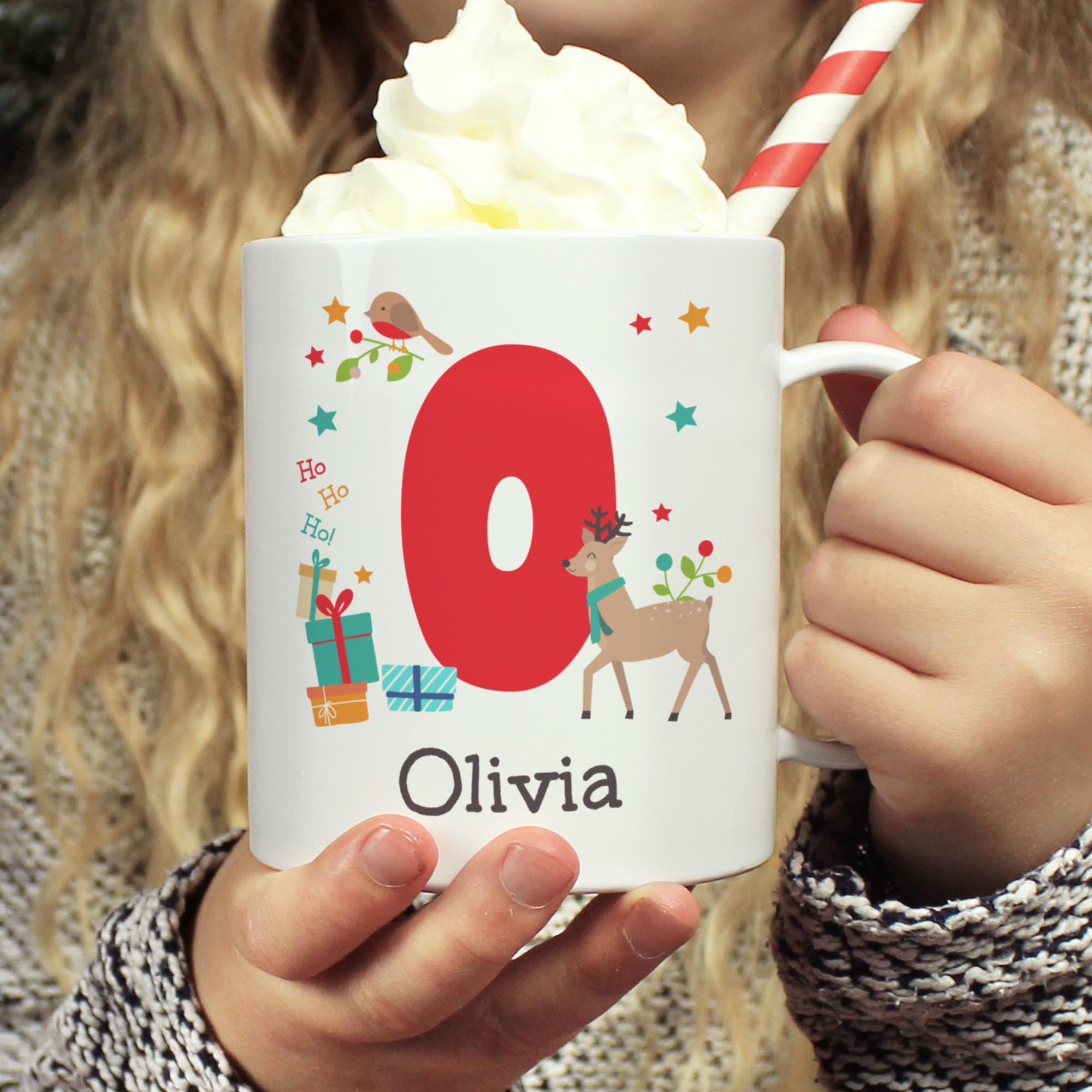 Personalised Initial Reindeer Christmas Plastic Mug,  Personalised Initial Reindeer Christmas Plastic Mug