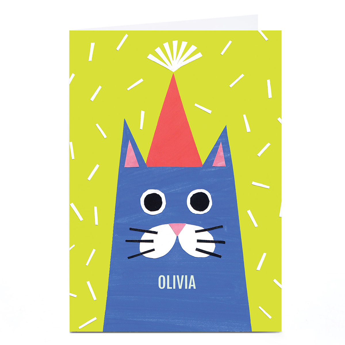 Personalised Art Kids Card - Cat In Party Hat
