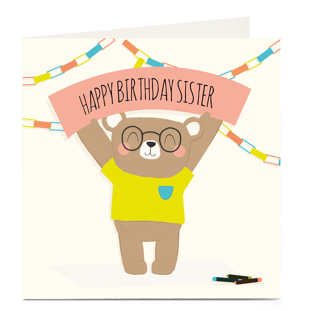 Personalised Birthday Card - Bear & Banner, Sister