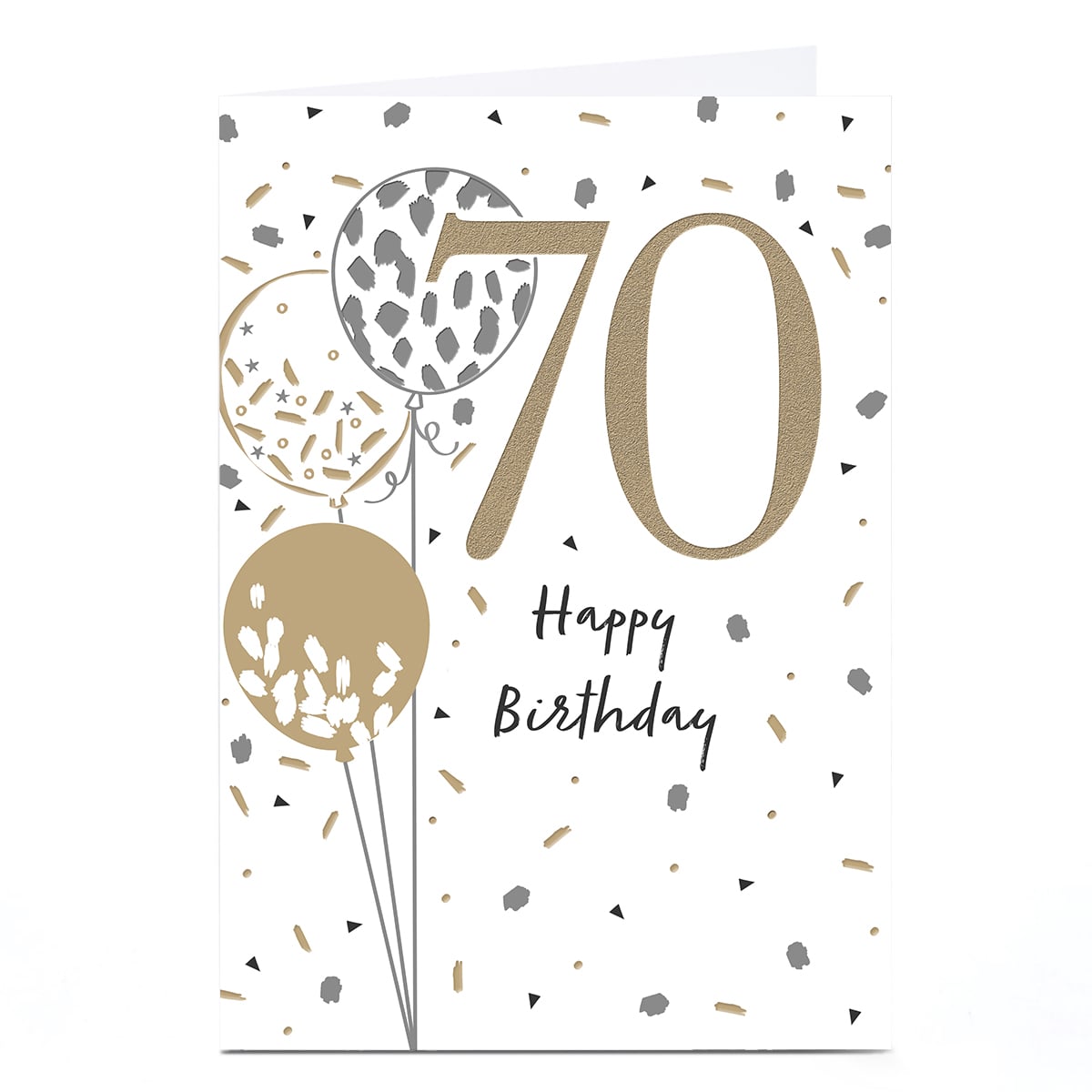 70th Birthday Card - Gold and Silver Balloons Confetti