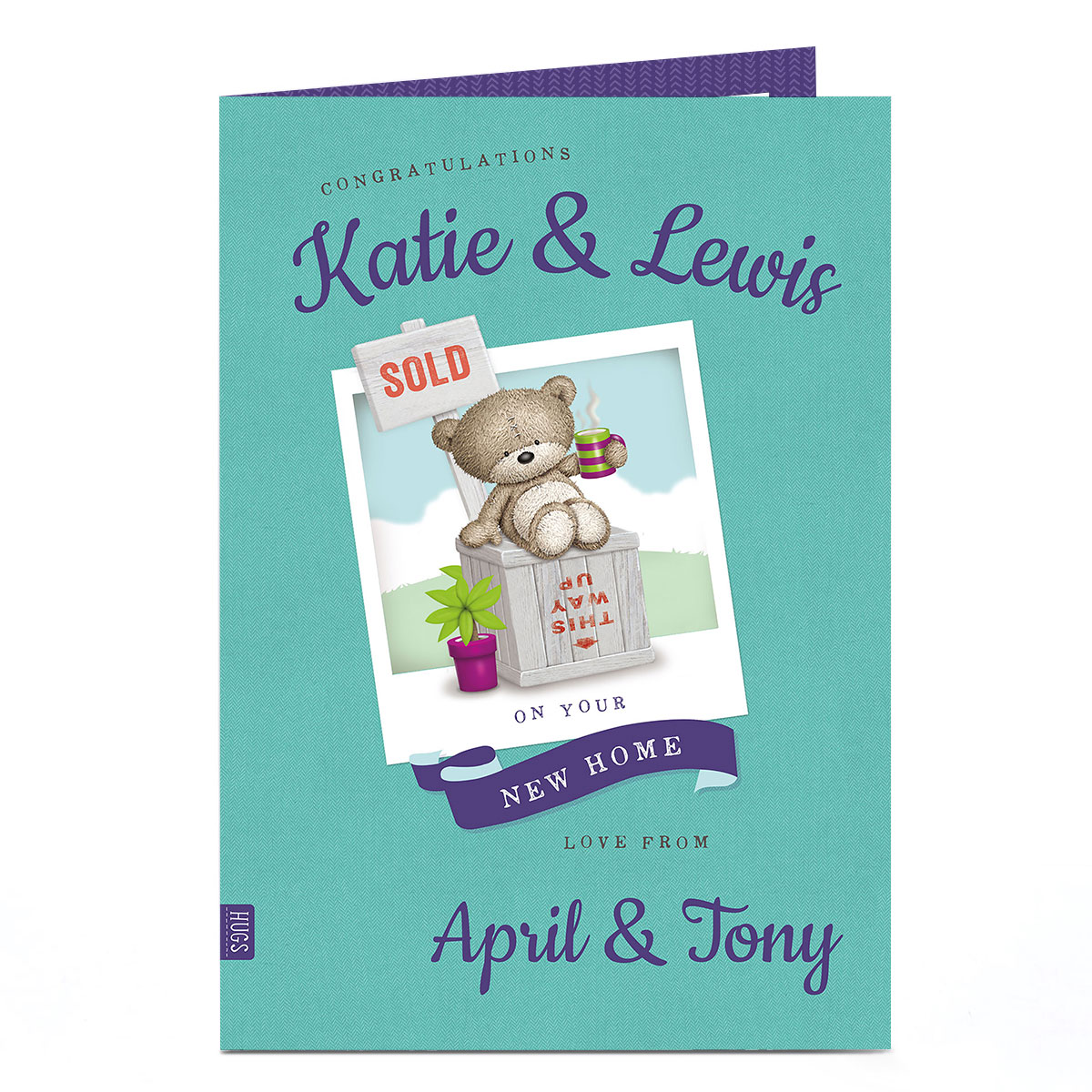 Personalised New Home Card - Hugs Bear With Box