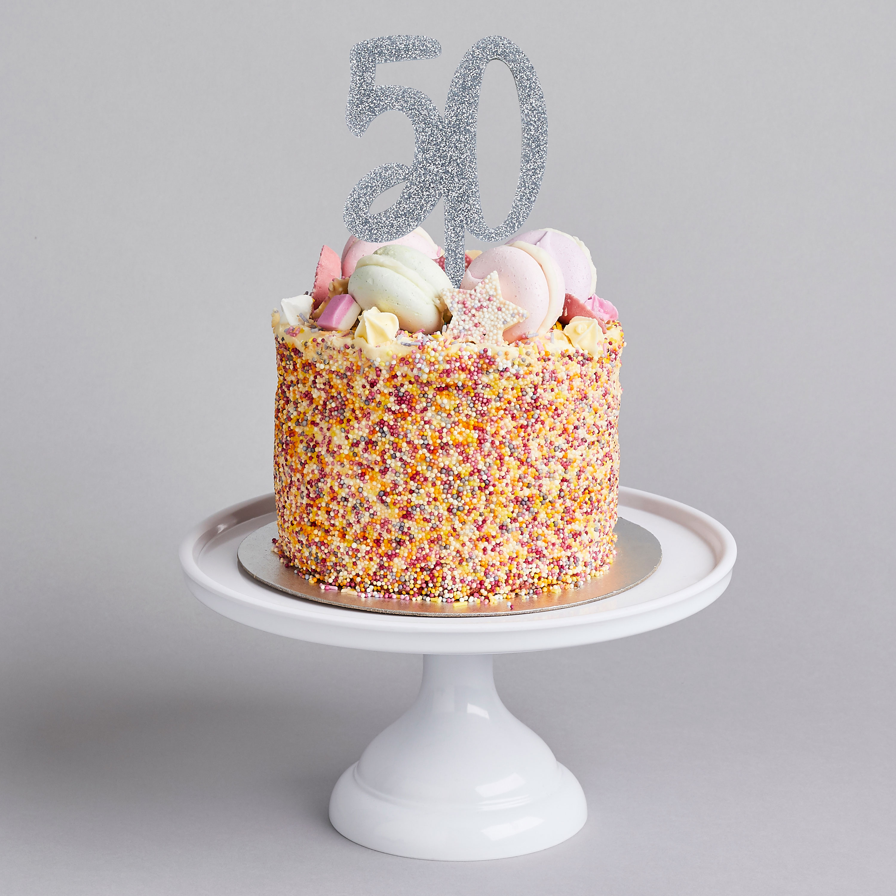 Metallic Silver Number 50 Glitter Acrylic Cake Topper