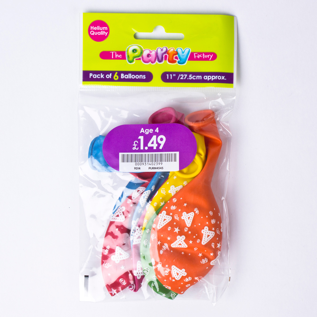 Multicoloured 4th Birthday Helium Latex Balloons - Pack Of 6