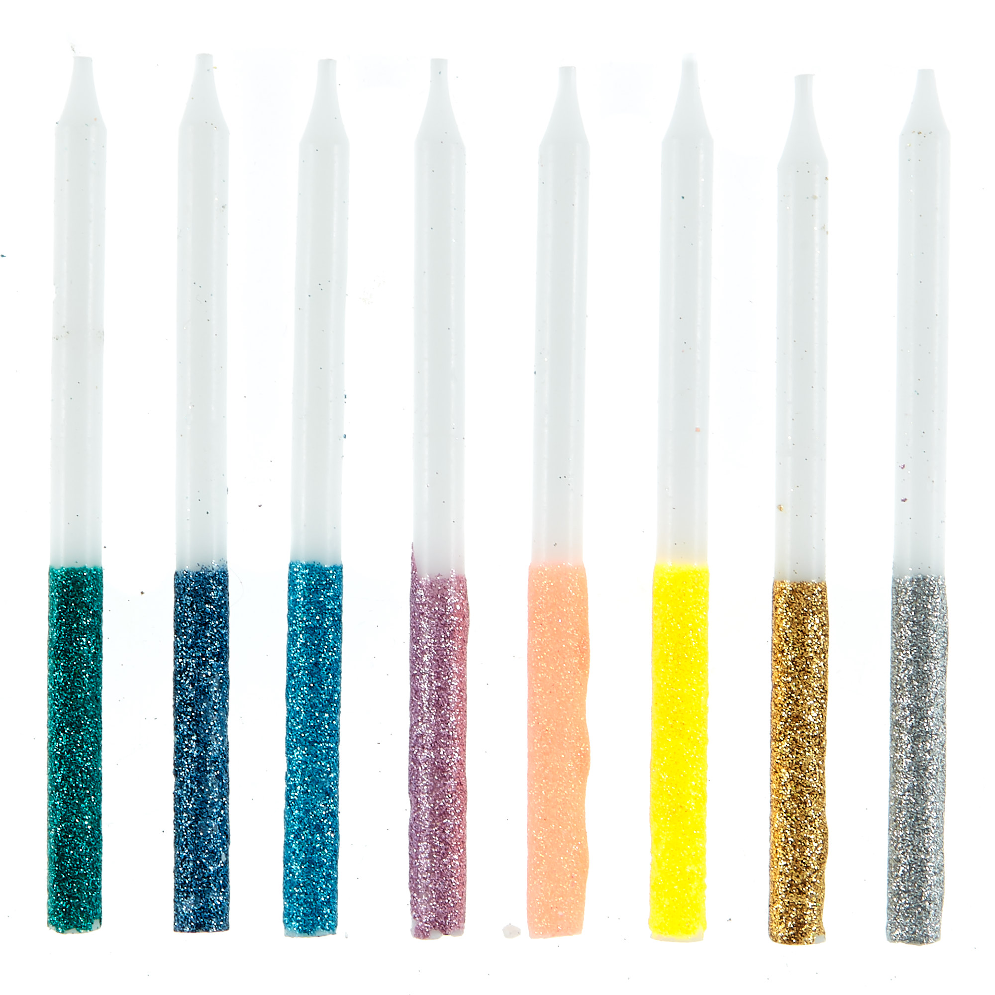 Rainbow Glitter Cake Candles & Holders - Pack of 24