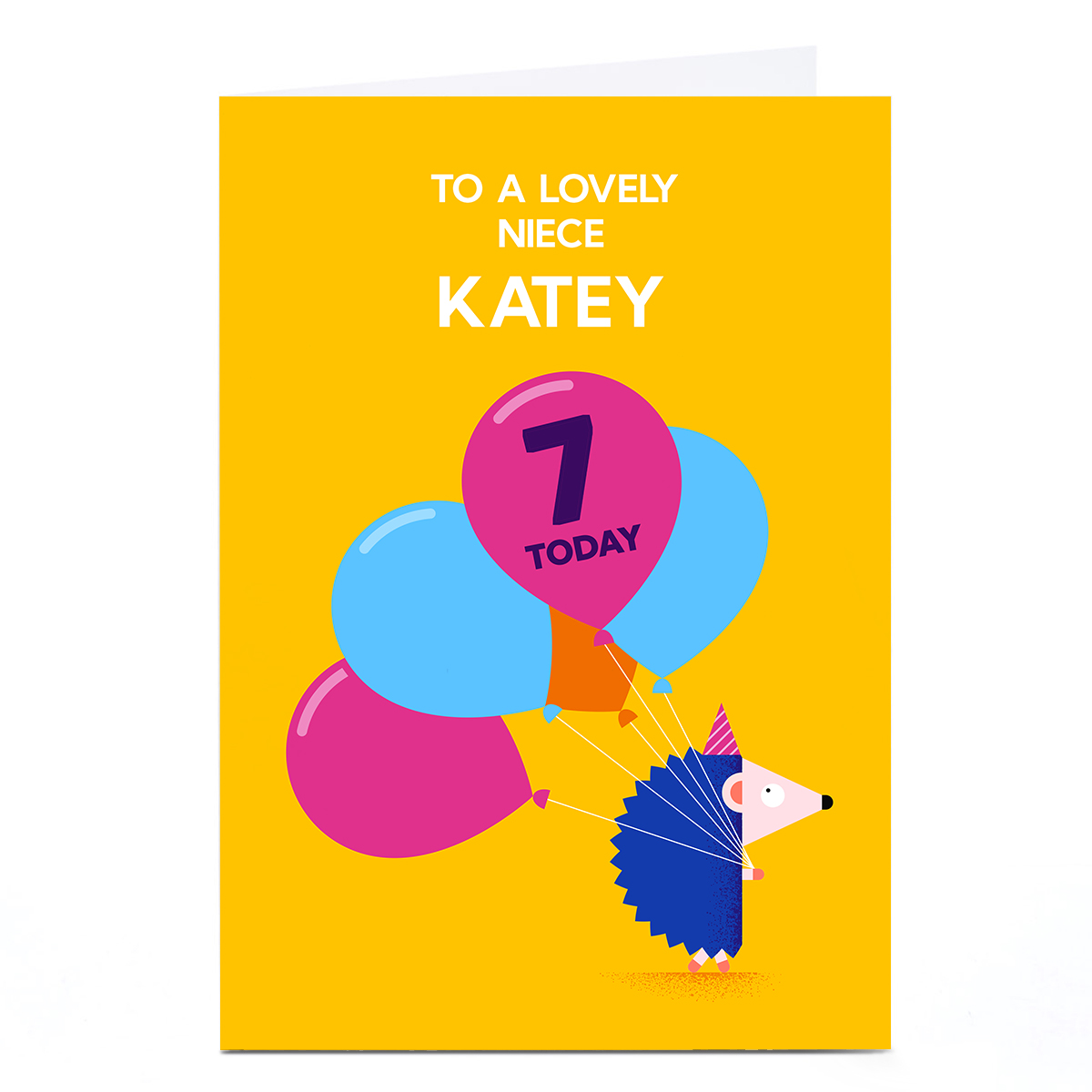 Personalised Jamie Nash Birthday Card - Hedgehog & Balloons, Editable Age