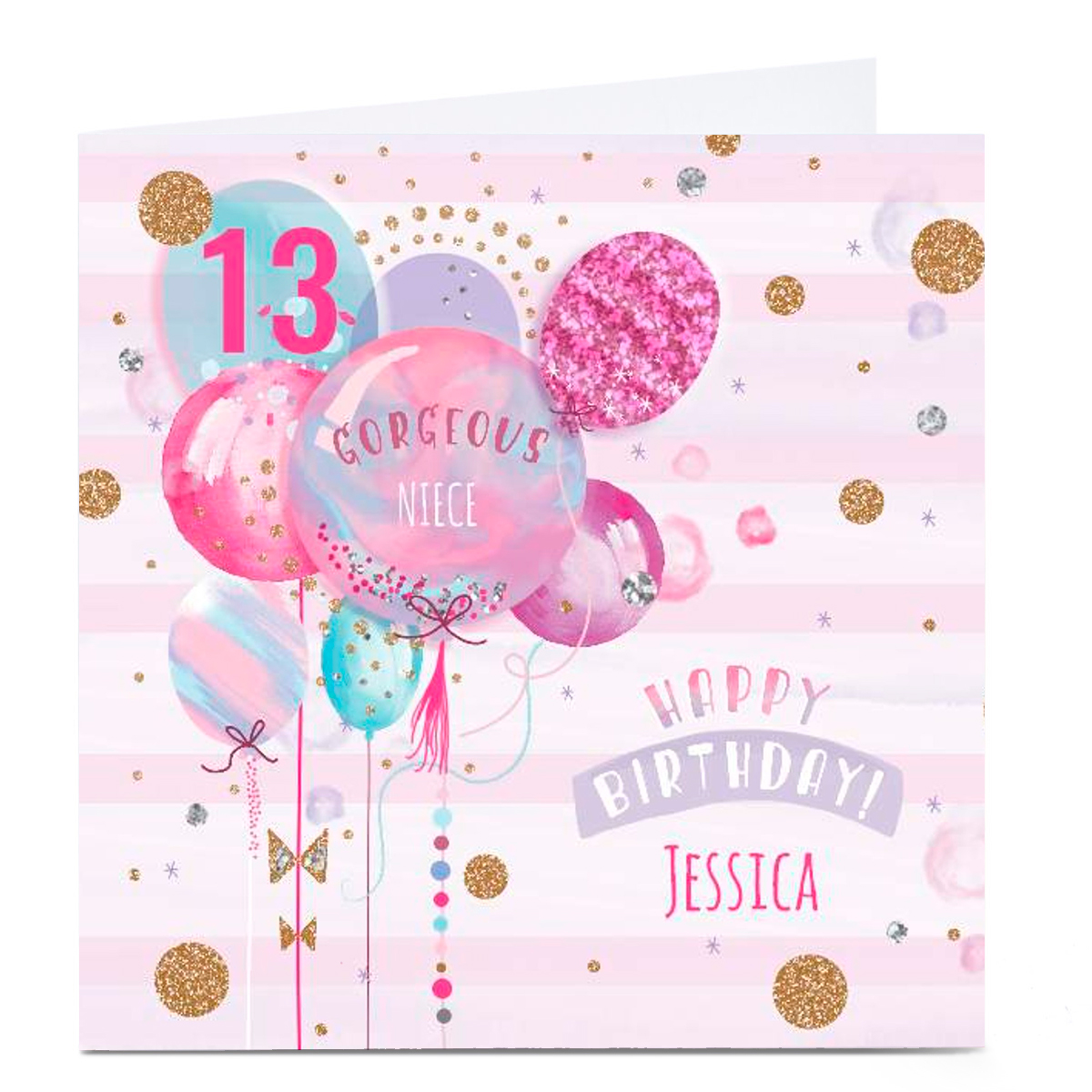 Personalised Birthday Card - Pastel Balloons Niece, Any Age