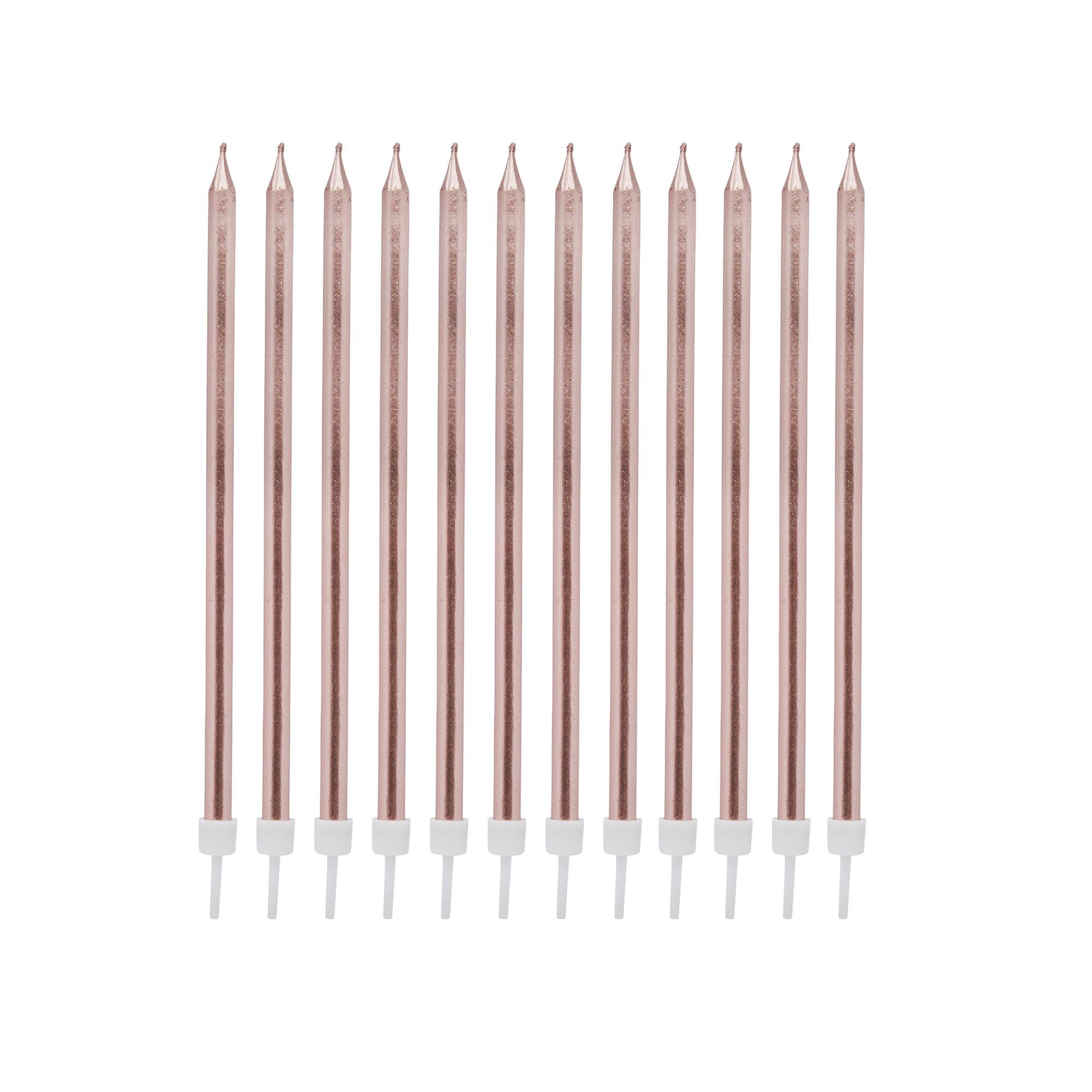 Rose Gold Tall Skinny Cake Candles - Pack of 12