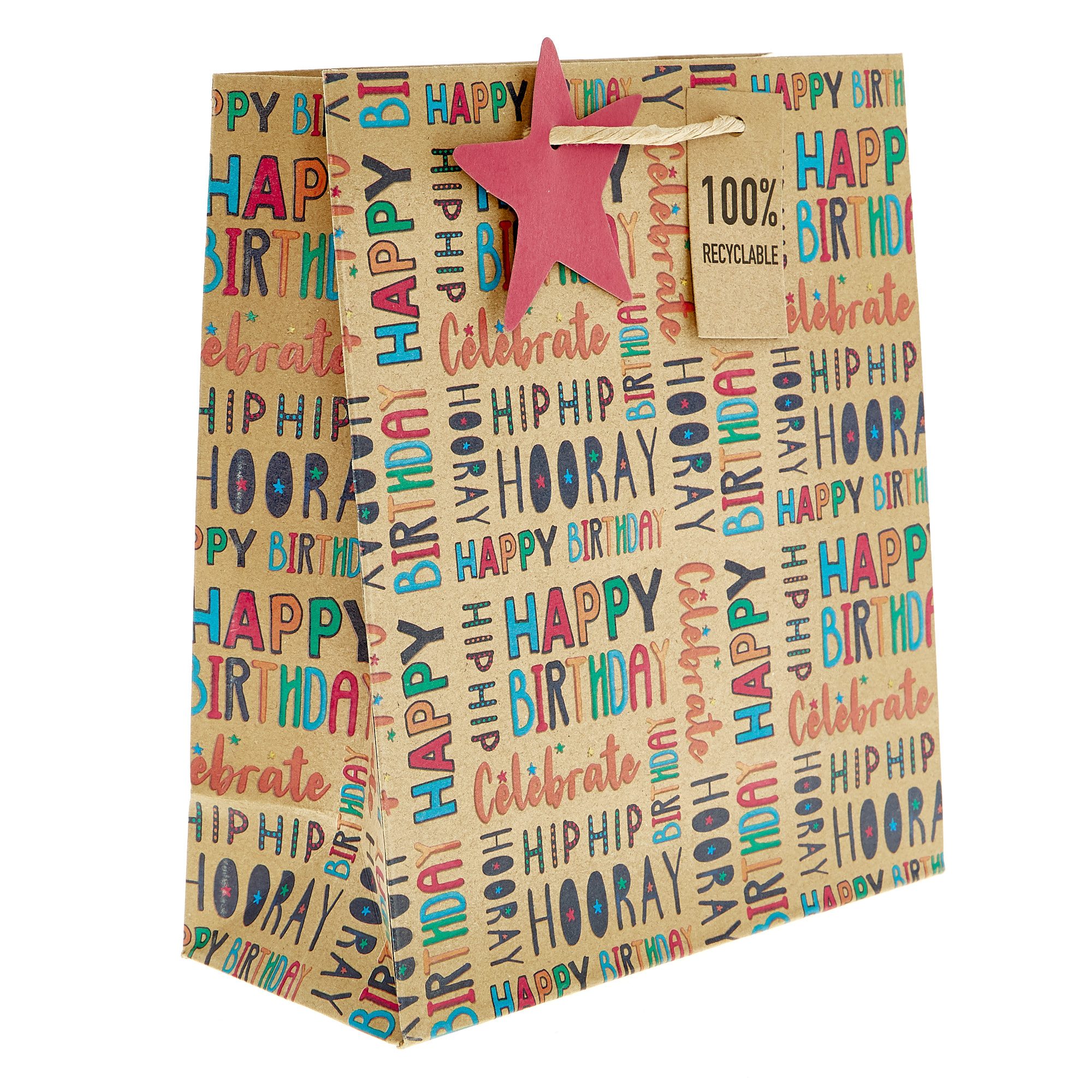 Medium Recyclable Kraft Happy Birthday Gift Bag
