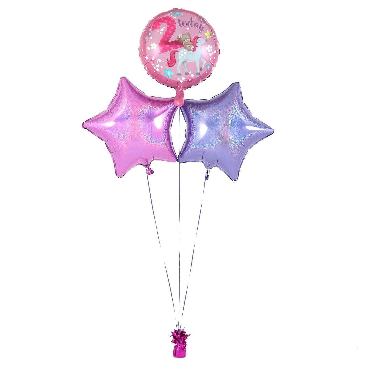 2nd Birthday Hugs Unicorn Pink Balloon Bouquet - DELIVERED INFLATED!