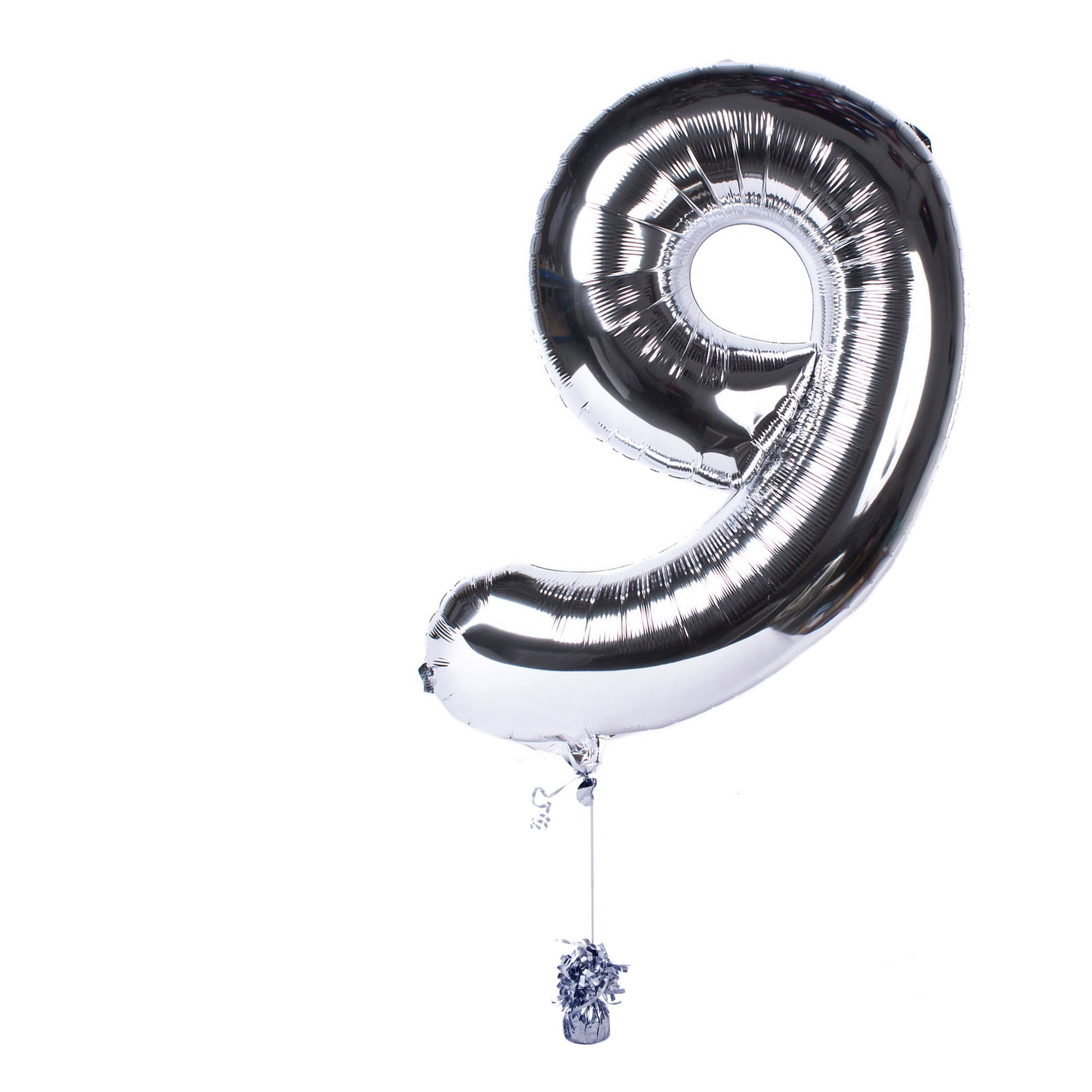 Large Silver Number 9 Inflated Balloon Arrangement 
