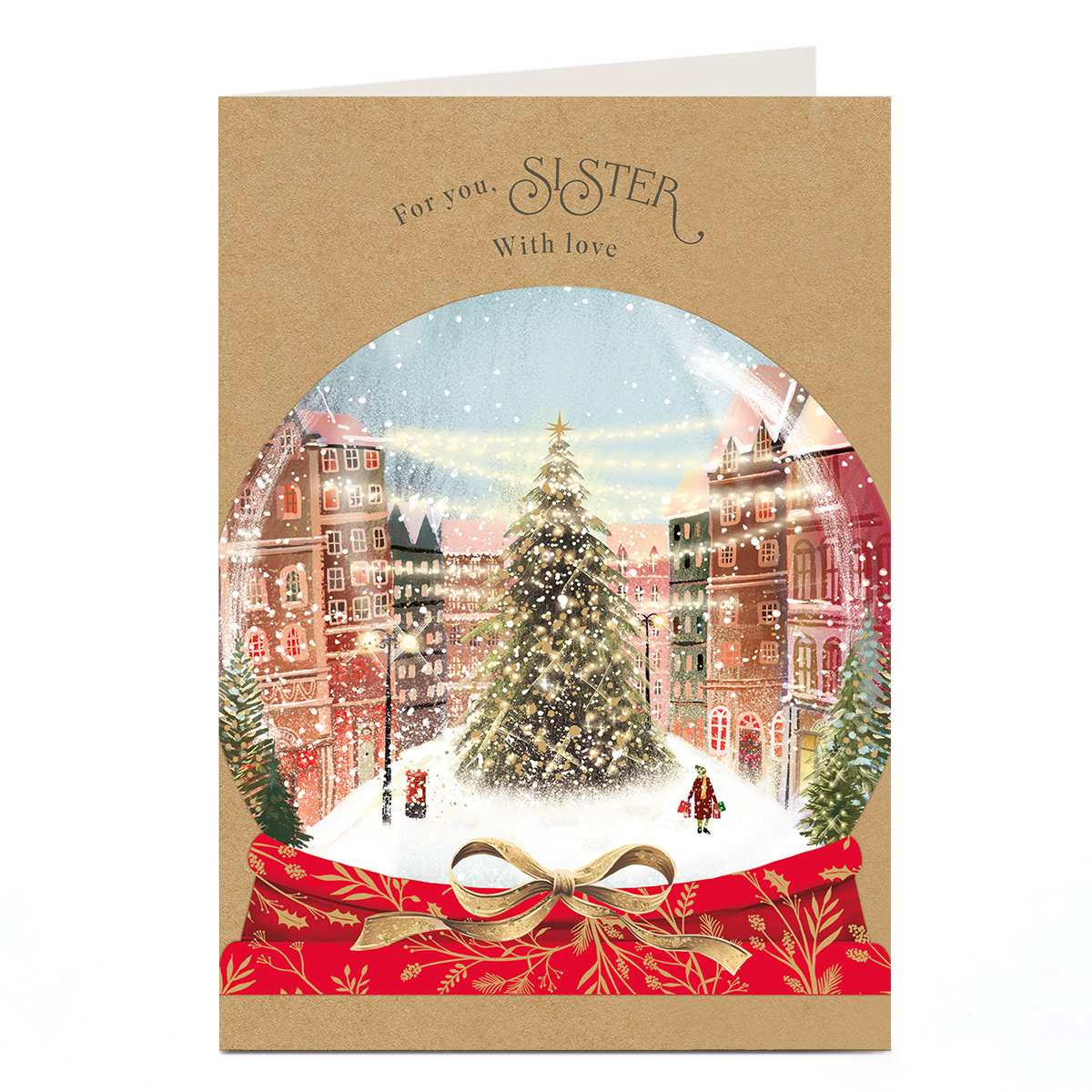 Christmas Card - Snowglobe Shopping Town Scene, Sister