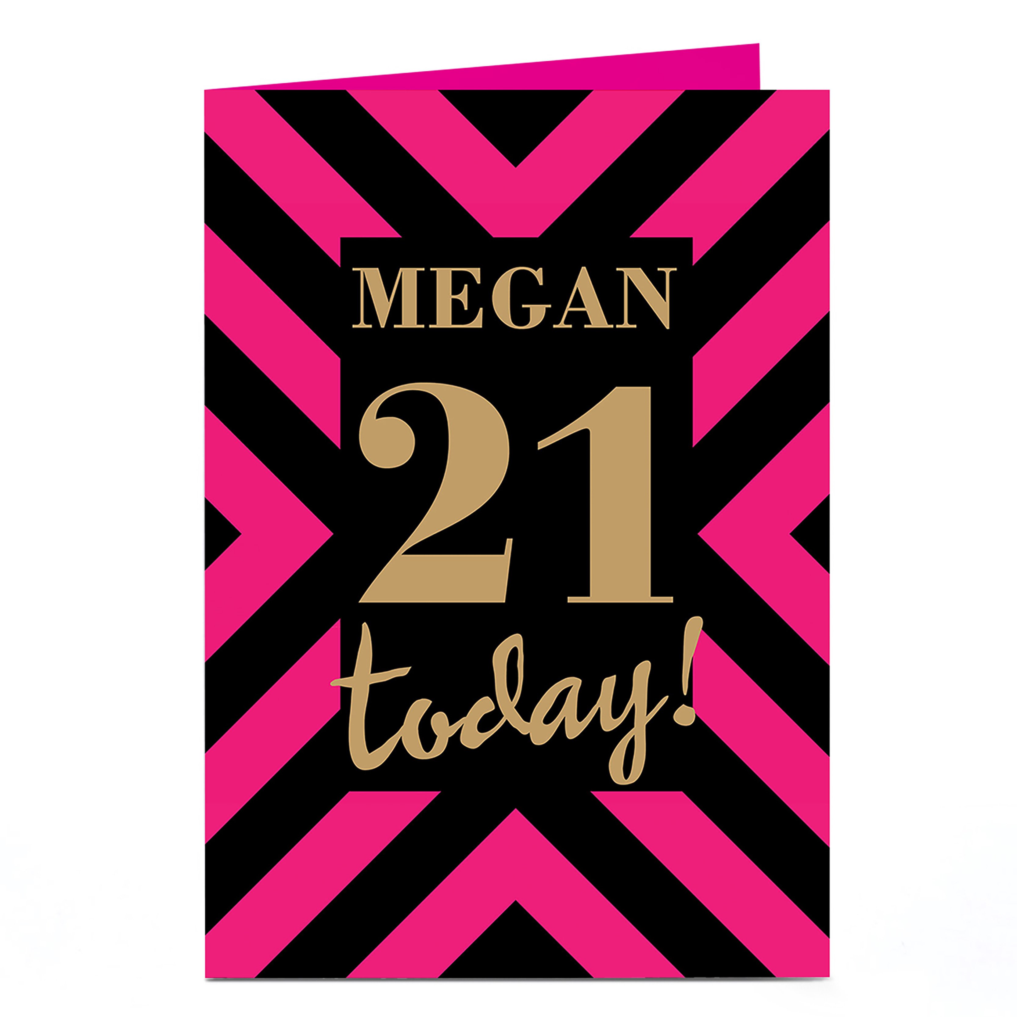 Personalised 21st Birthday Card - Pink & Black Stripes