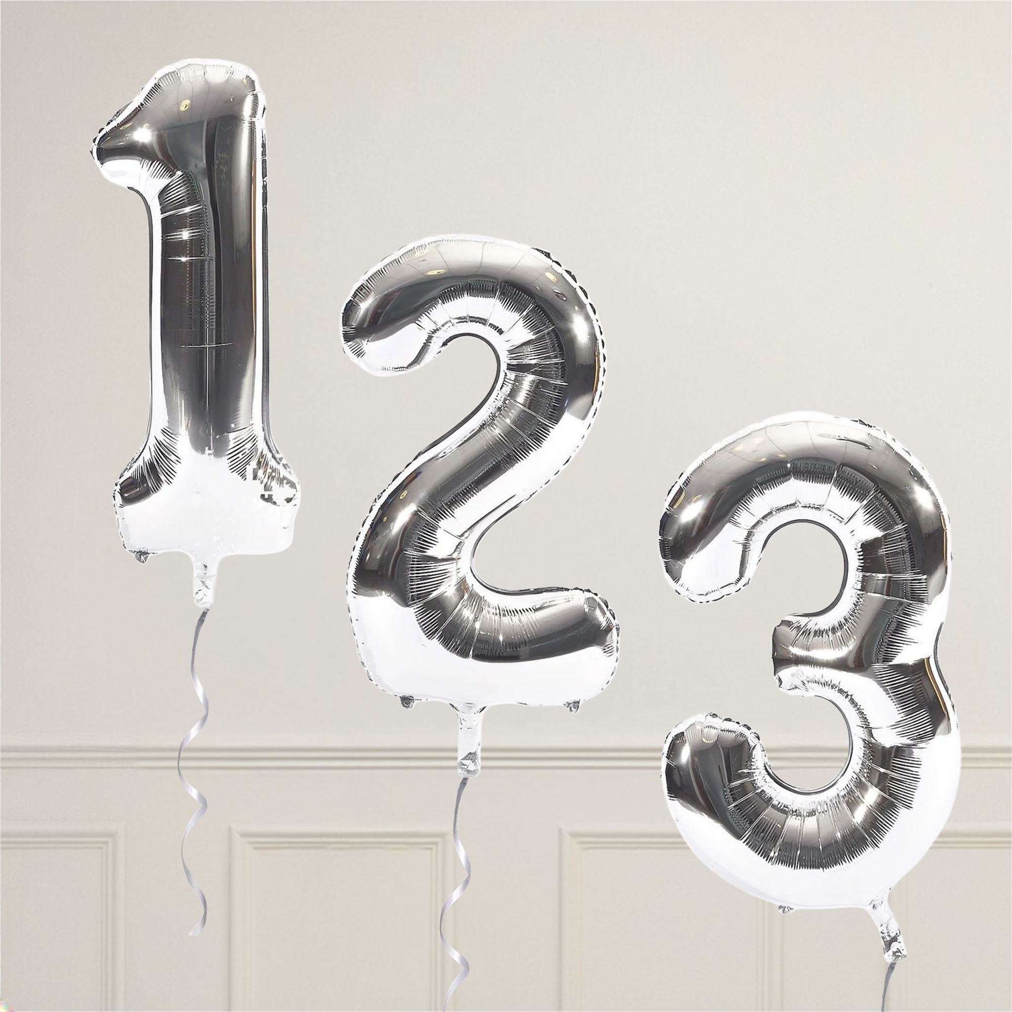 Silver Giant Number Helium Balloons 0-9 - INFLATED