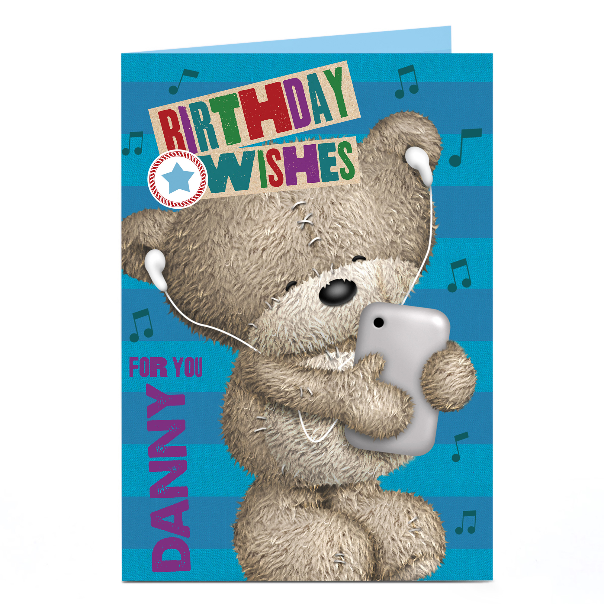 Personalised Hugs Bear Birthday Card - Headphones