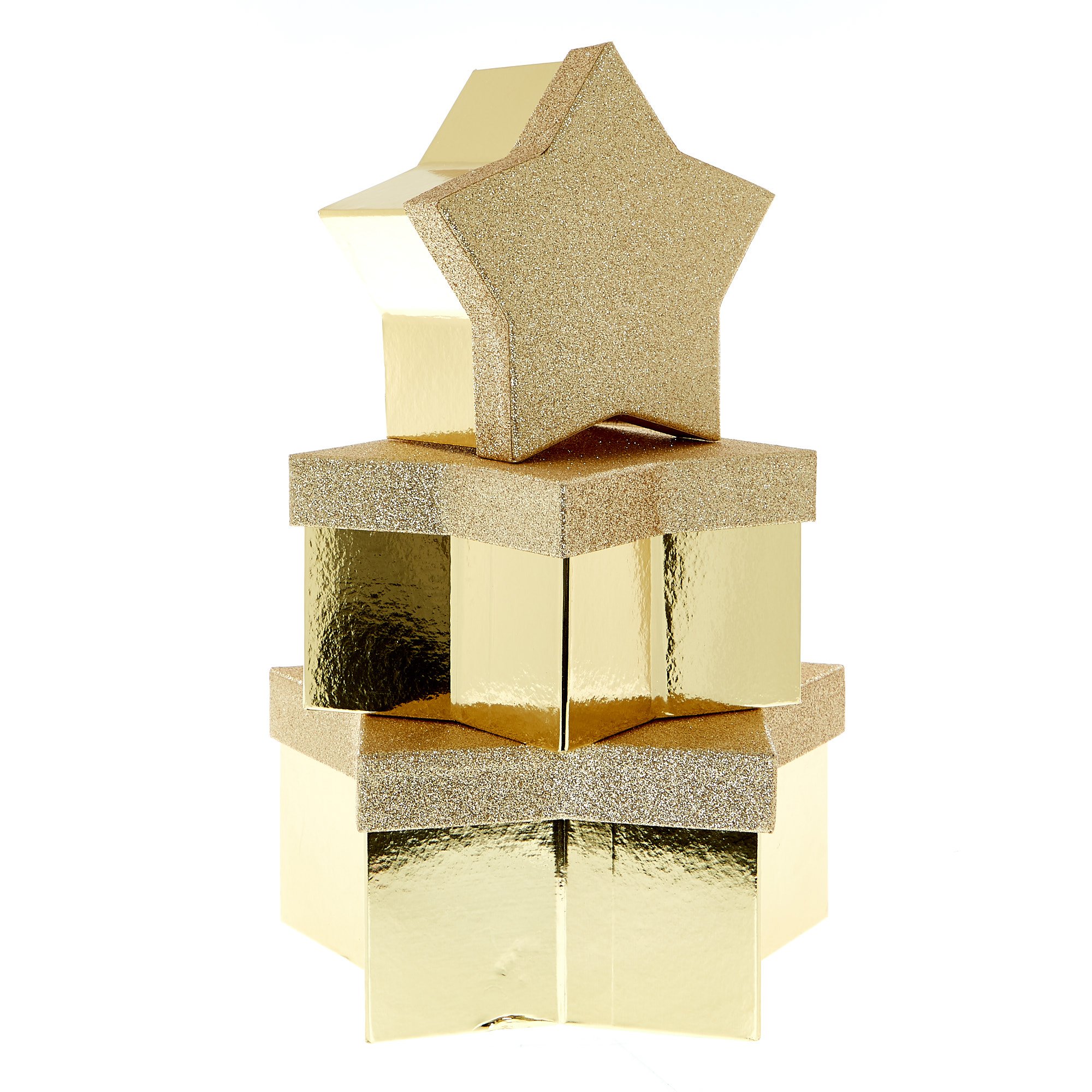 Gold Star-Shaped Gift Boxes - Set Of 3