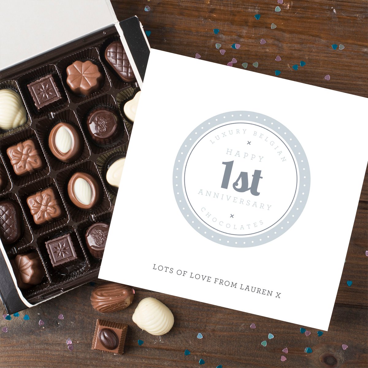Personalised Belgian Chocolates - 1st Anniversary