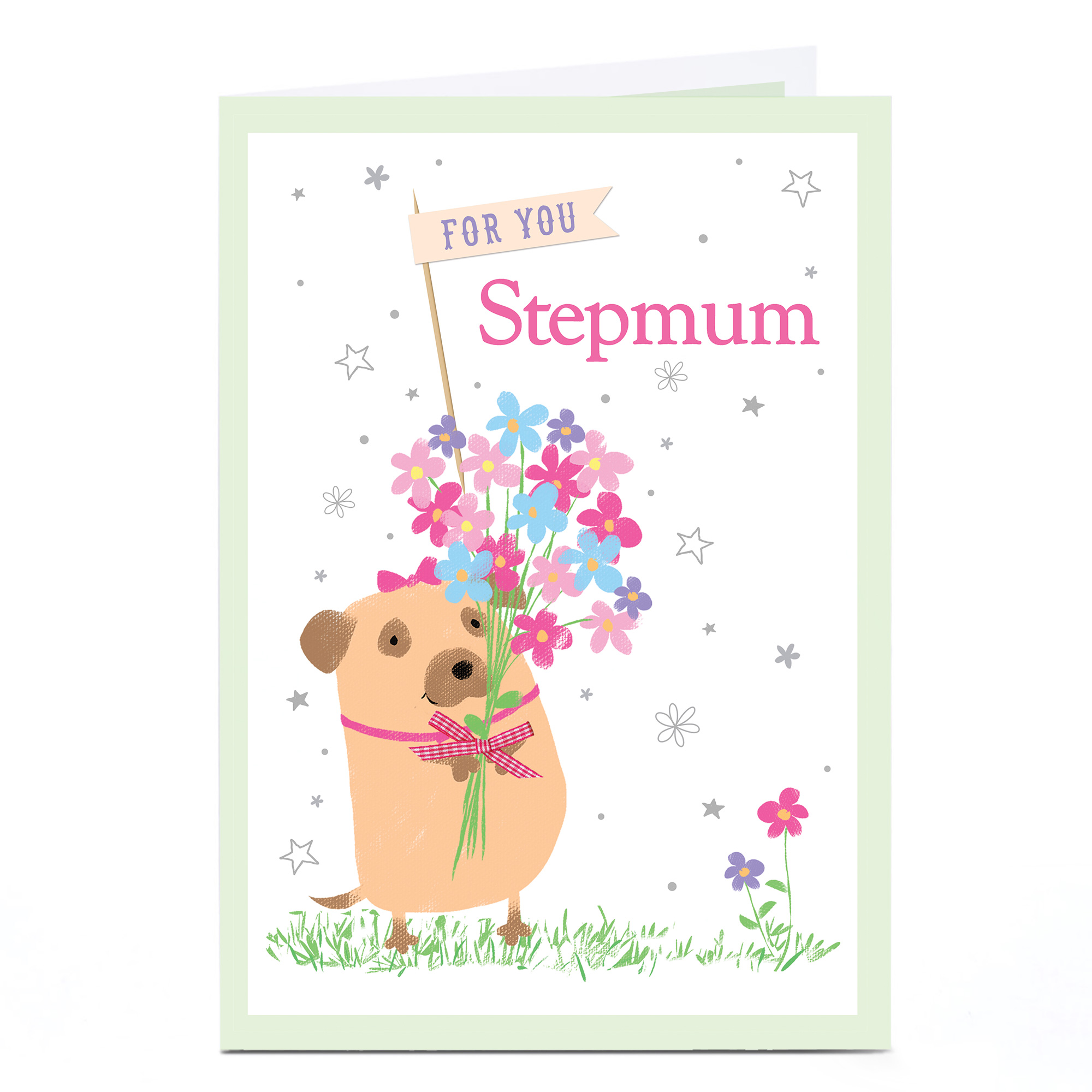 Personalised Card - Dog With Flowers, Stepmum
