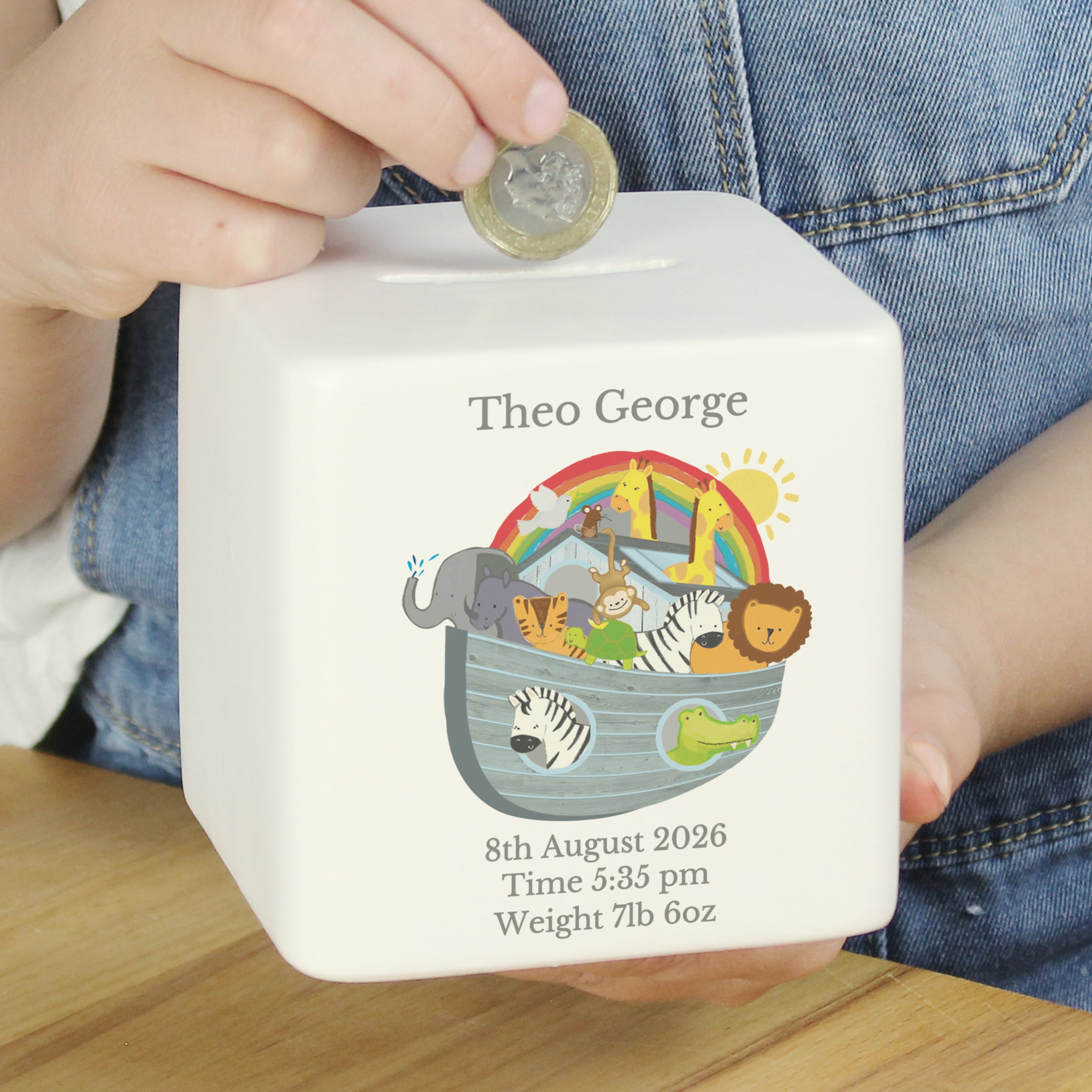 Personalised Noahs Ark Ceramic Square Money Box