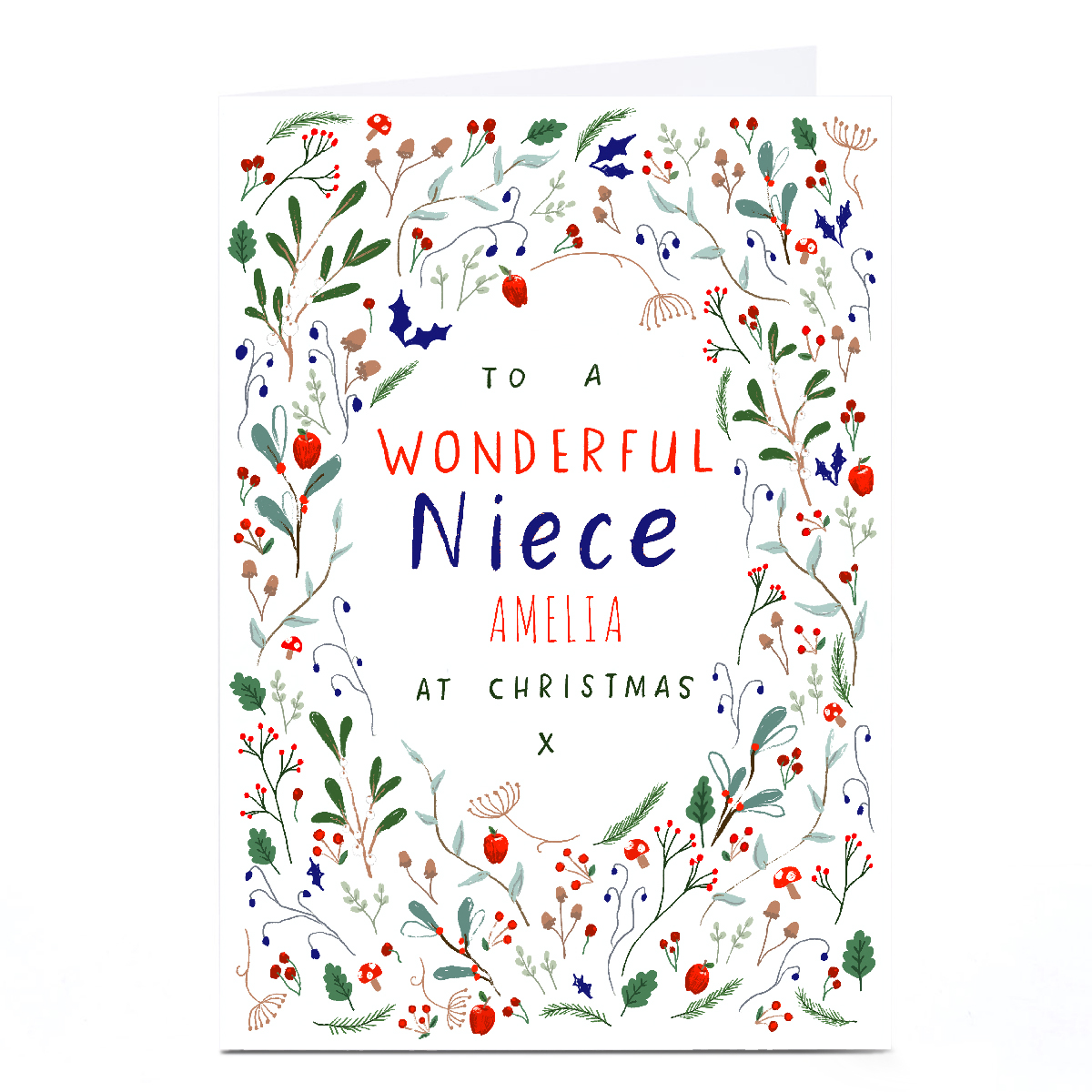 Personalised Emma Valenghi Christmas Card - Floral To A Wonderful Niece 
