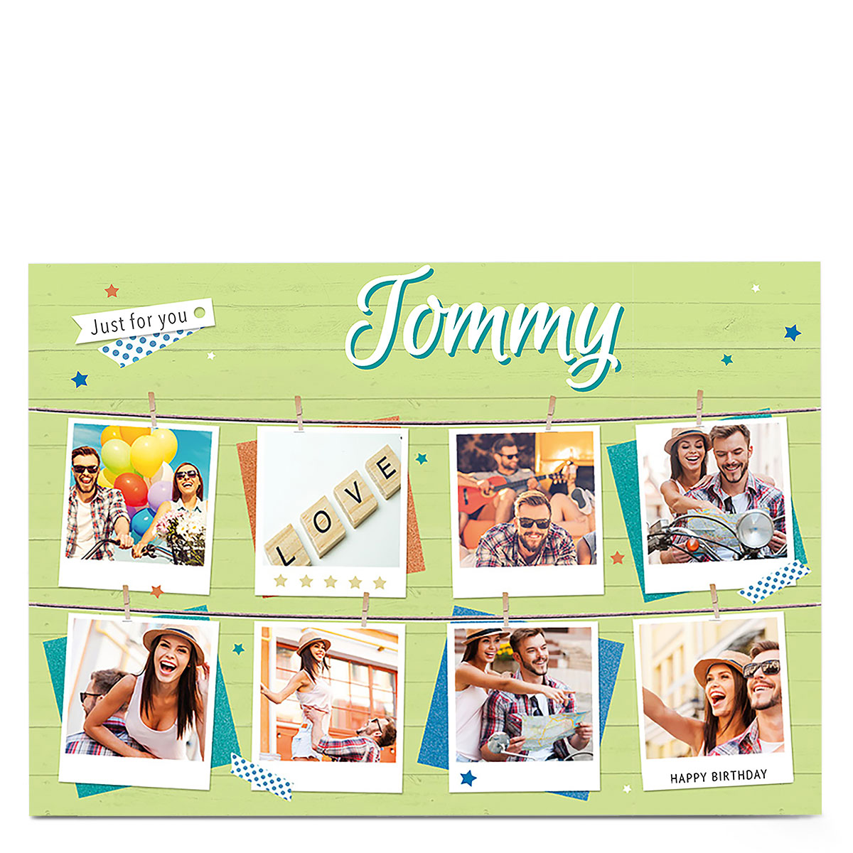 Multi Photo Birthday Card - Green Just For You