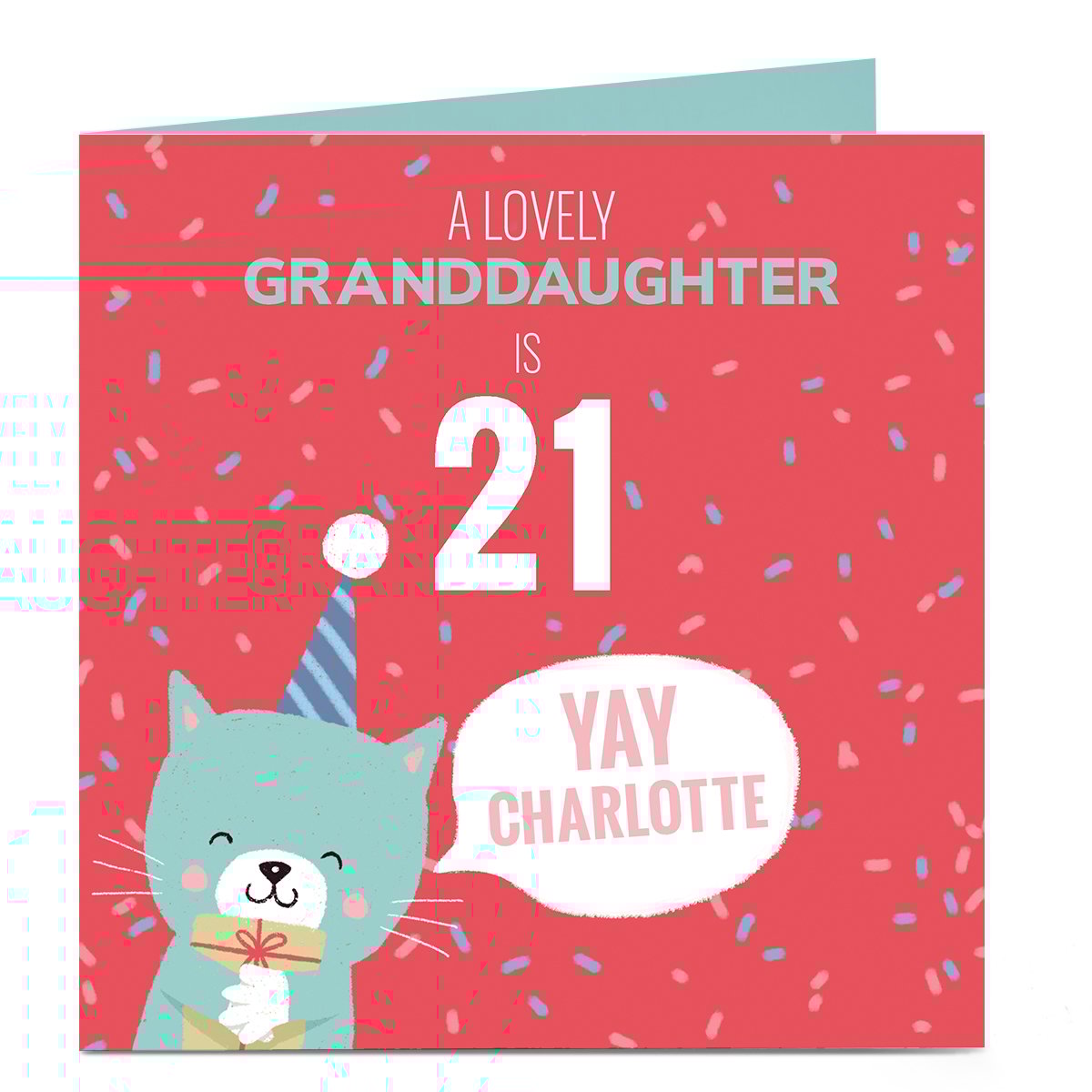 Personalised Birthday Card - Granddaughter Cute Cat, Editable Age