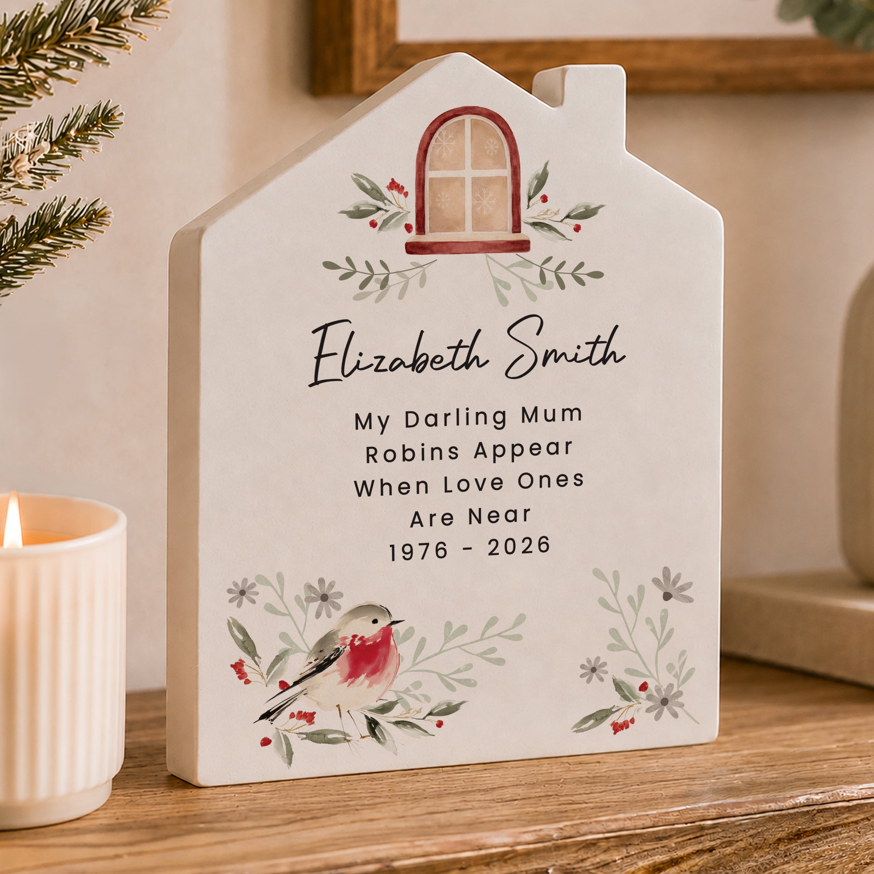 Personalised Robin Wooden House Ornament