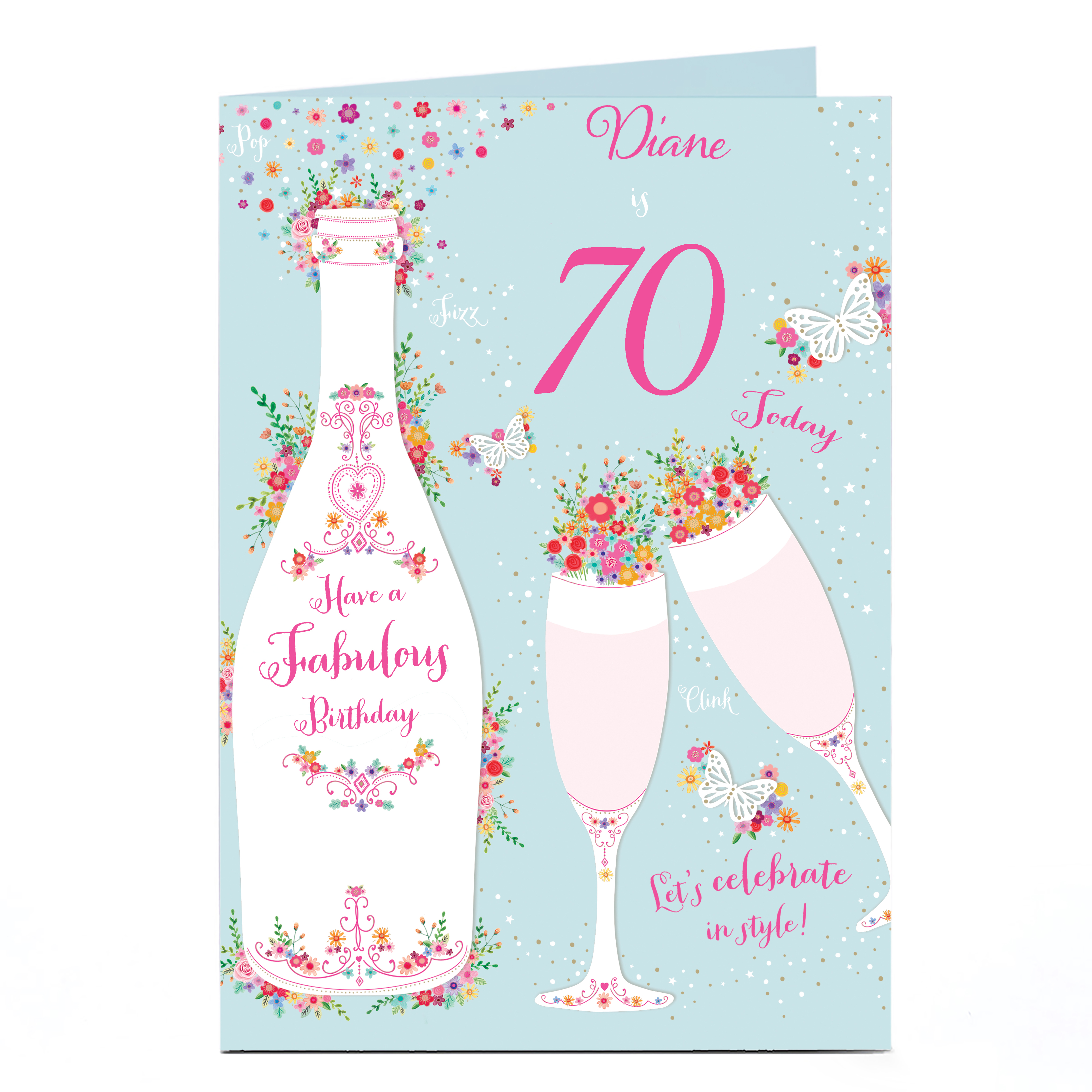 Personalised Birthday Card - Floral Champagne, Editable Age