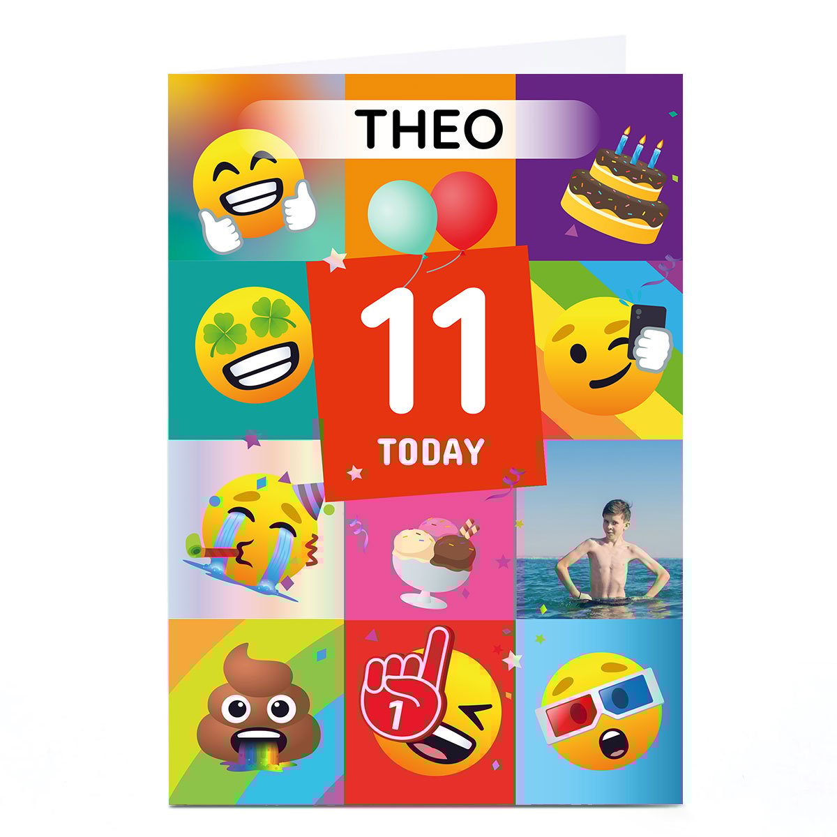 Photo Birthday Card - Emojis with Photo Age and Name