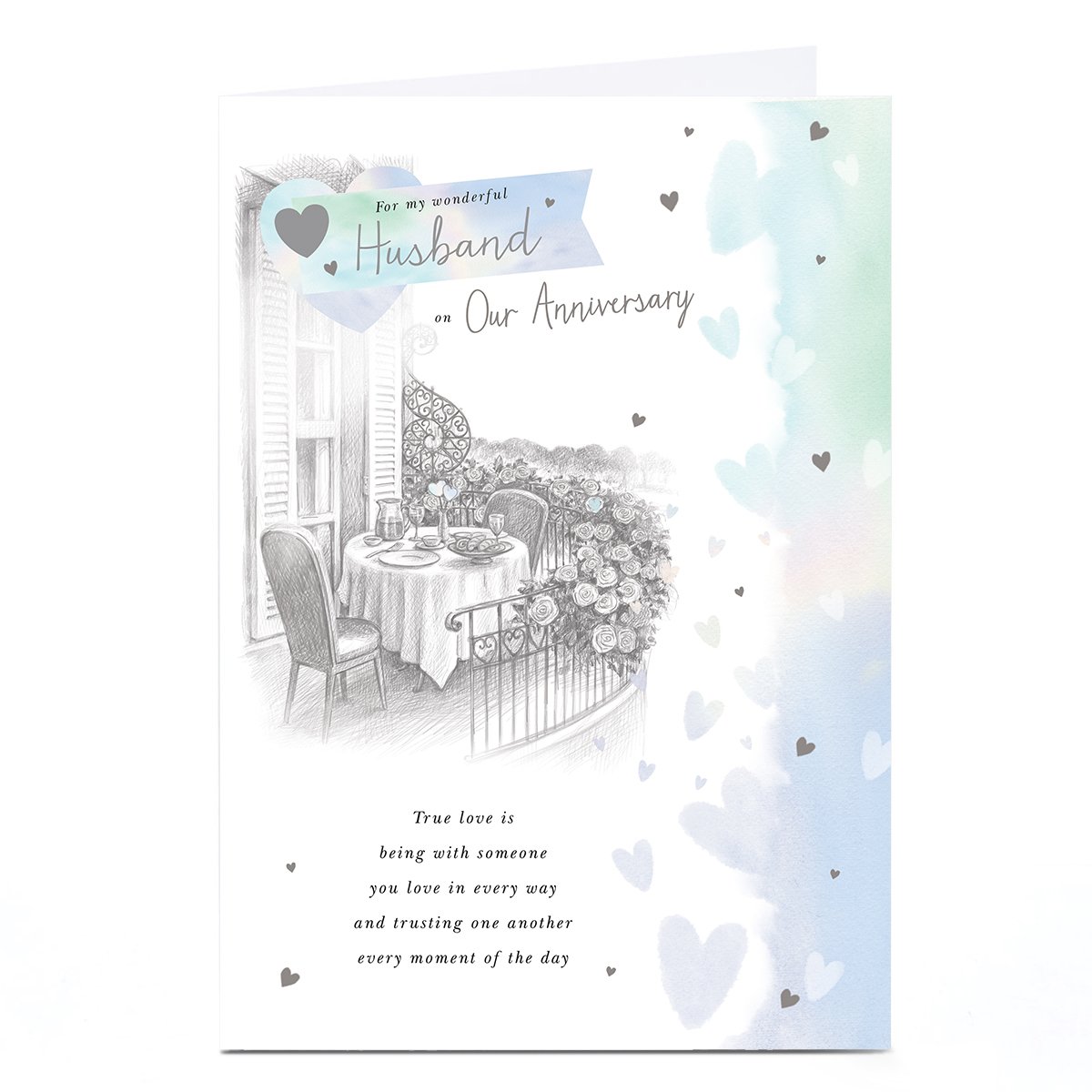 Personalised Anniversary Card - Table on Balcony, Husband