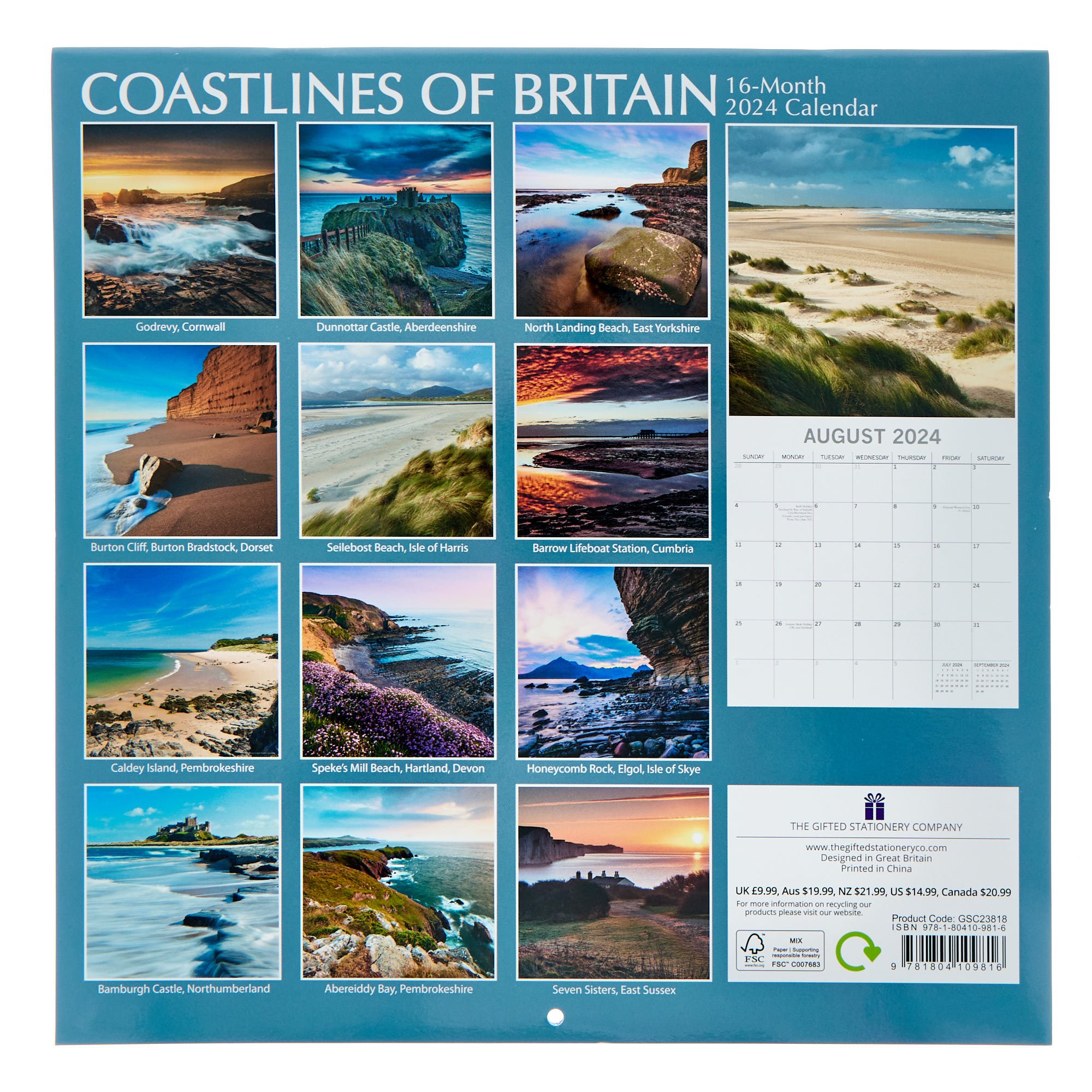 Coastlines of Britain 16-Month 2024 Calendar