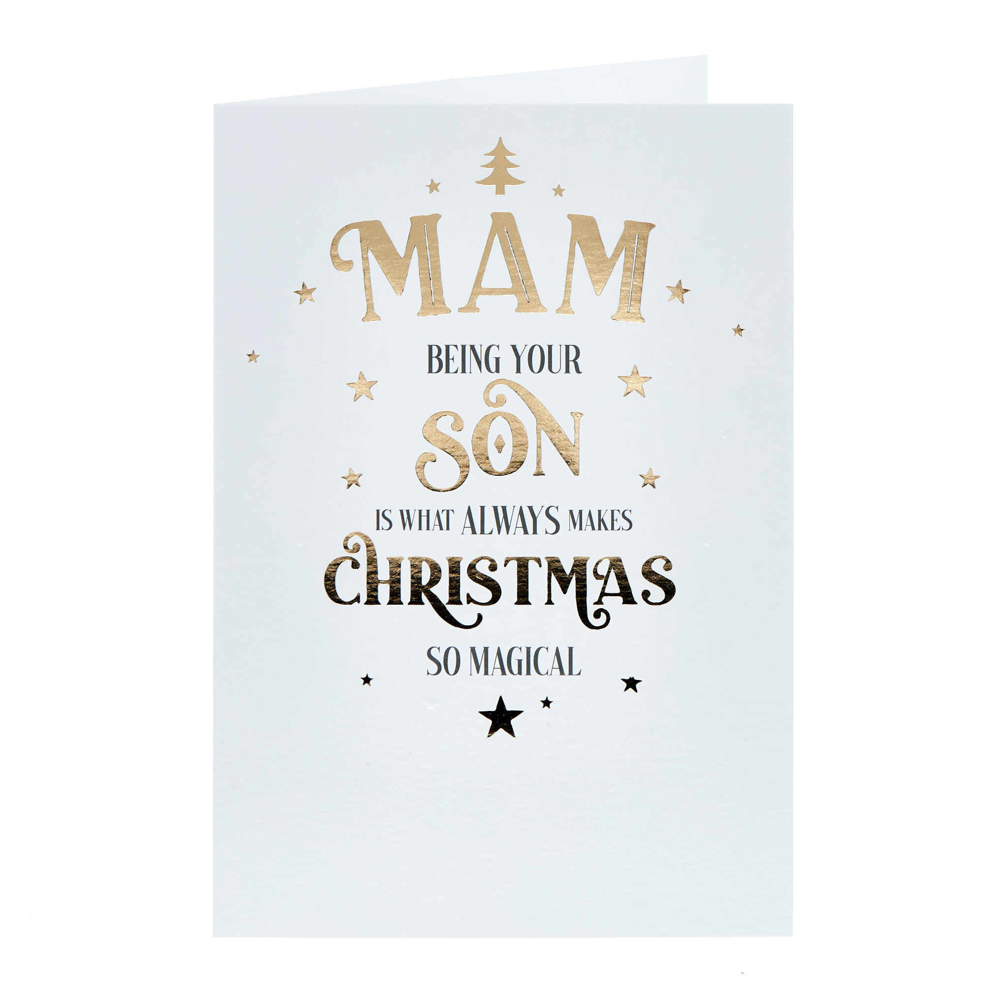 Mam From Son Gold & White Christmas Card