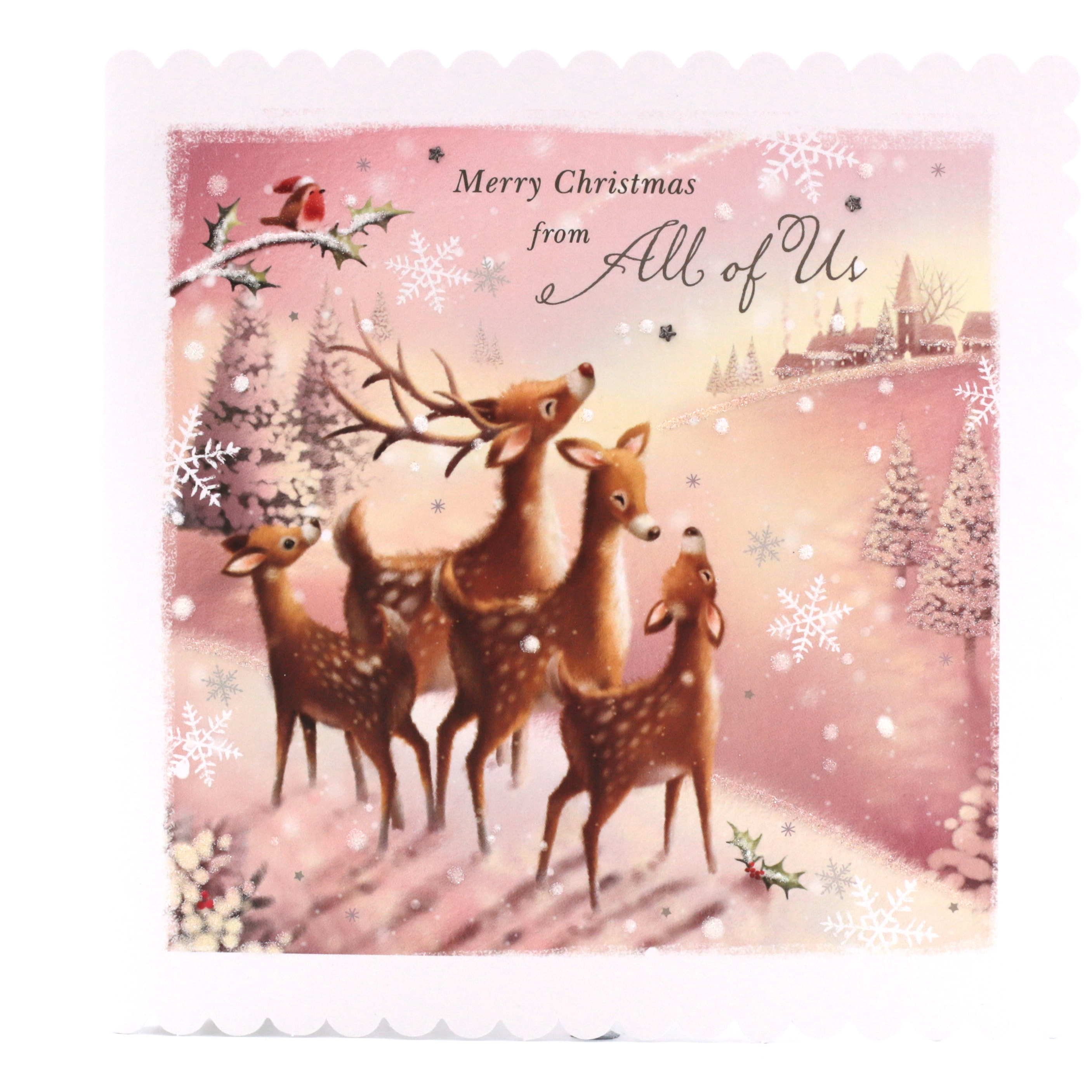 Exquisite Collection Christmas Card - From All Of Us, Cute Christmas Reindeer