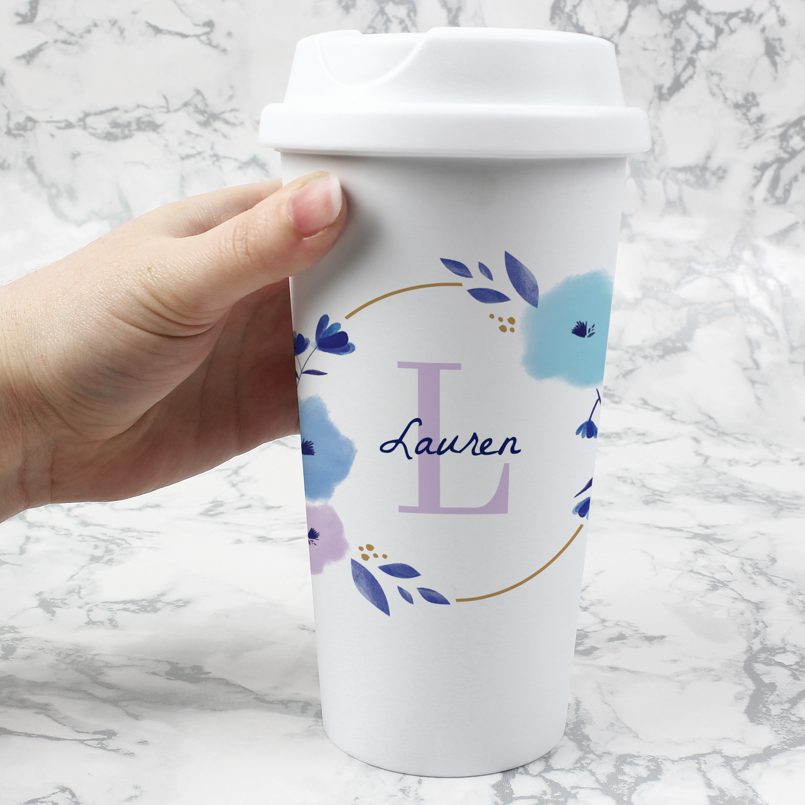 Personalised Floral Initial Travel Cup