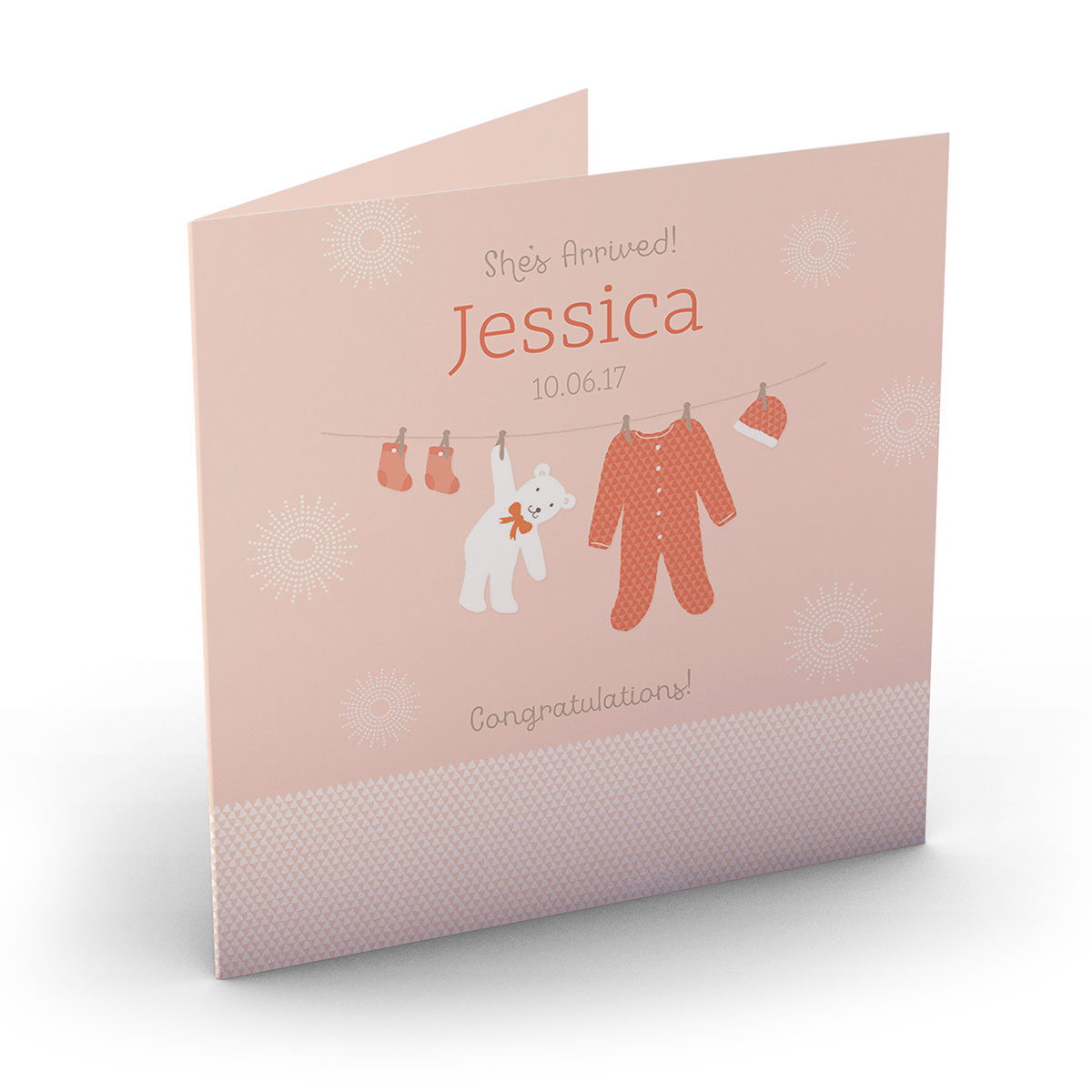 Personalised New Baby Card - She's Arrived Washing Line