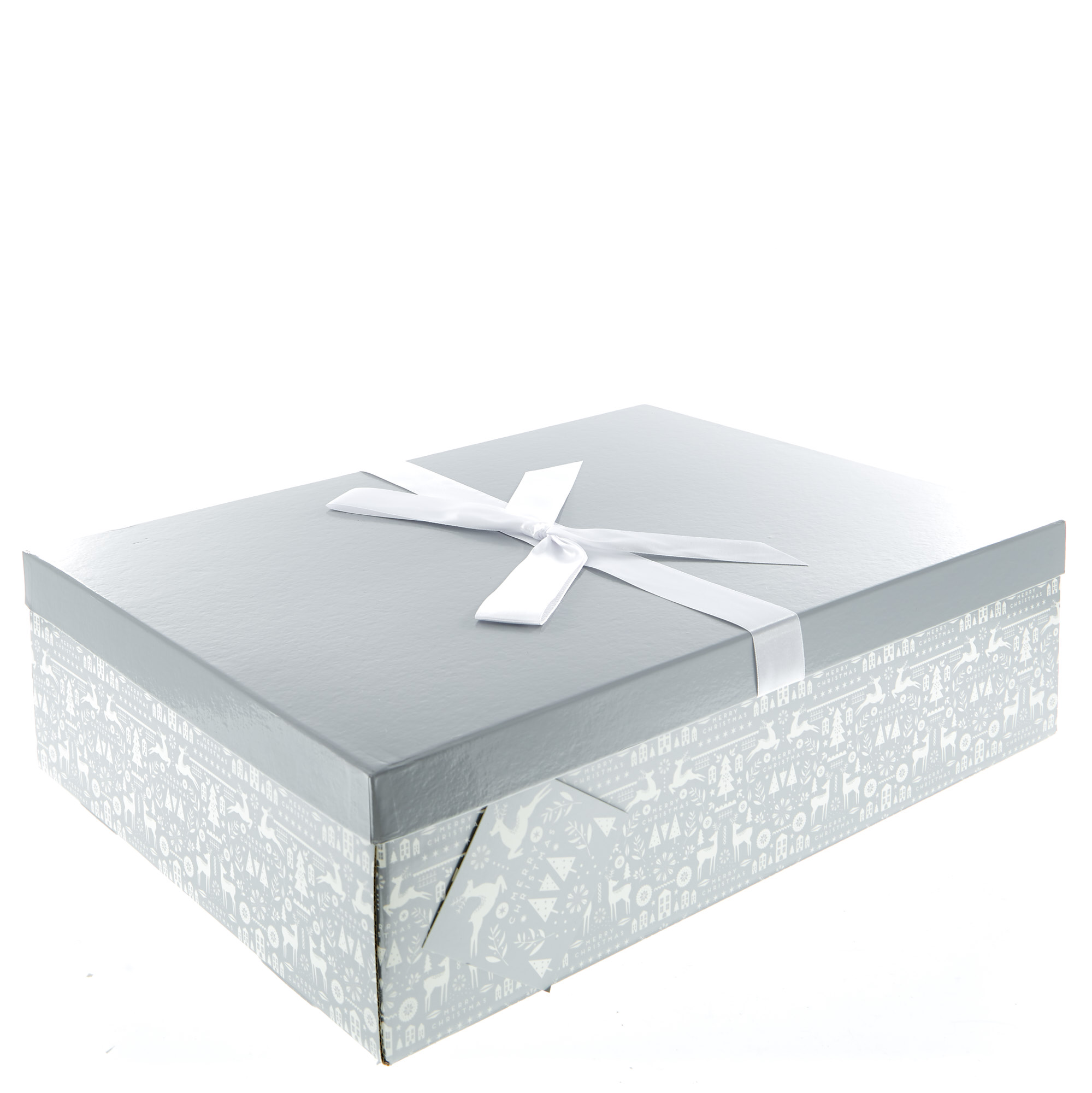 Silver & White Flat-Pack Christmas Gown Gift Box