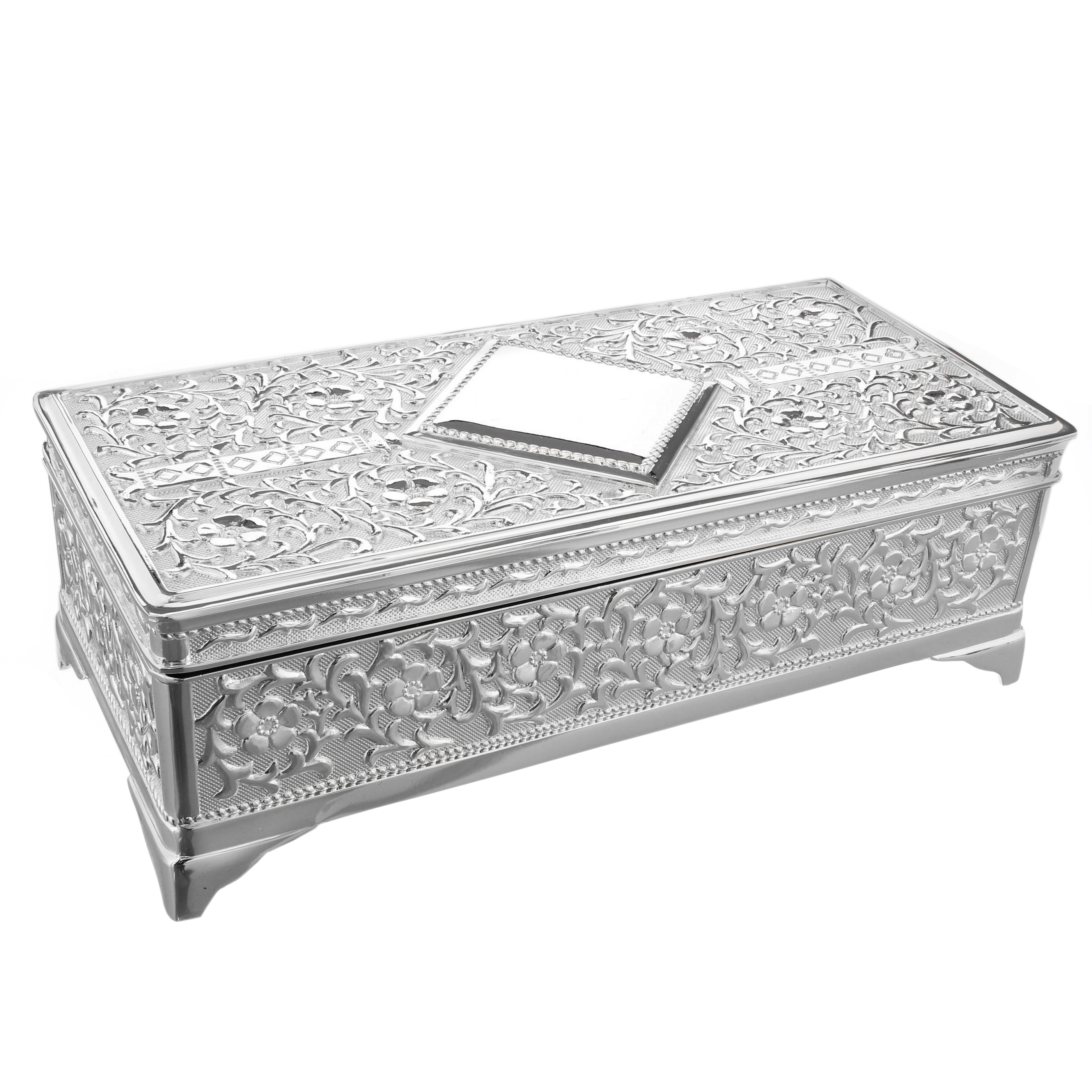 Sophia Silver Plated Jewellery Box With Antique Finish