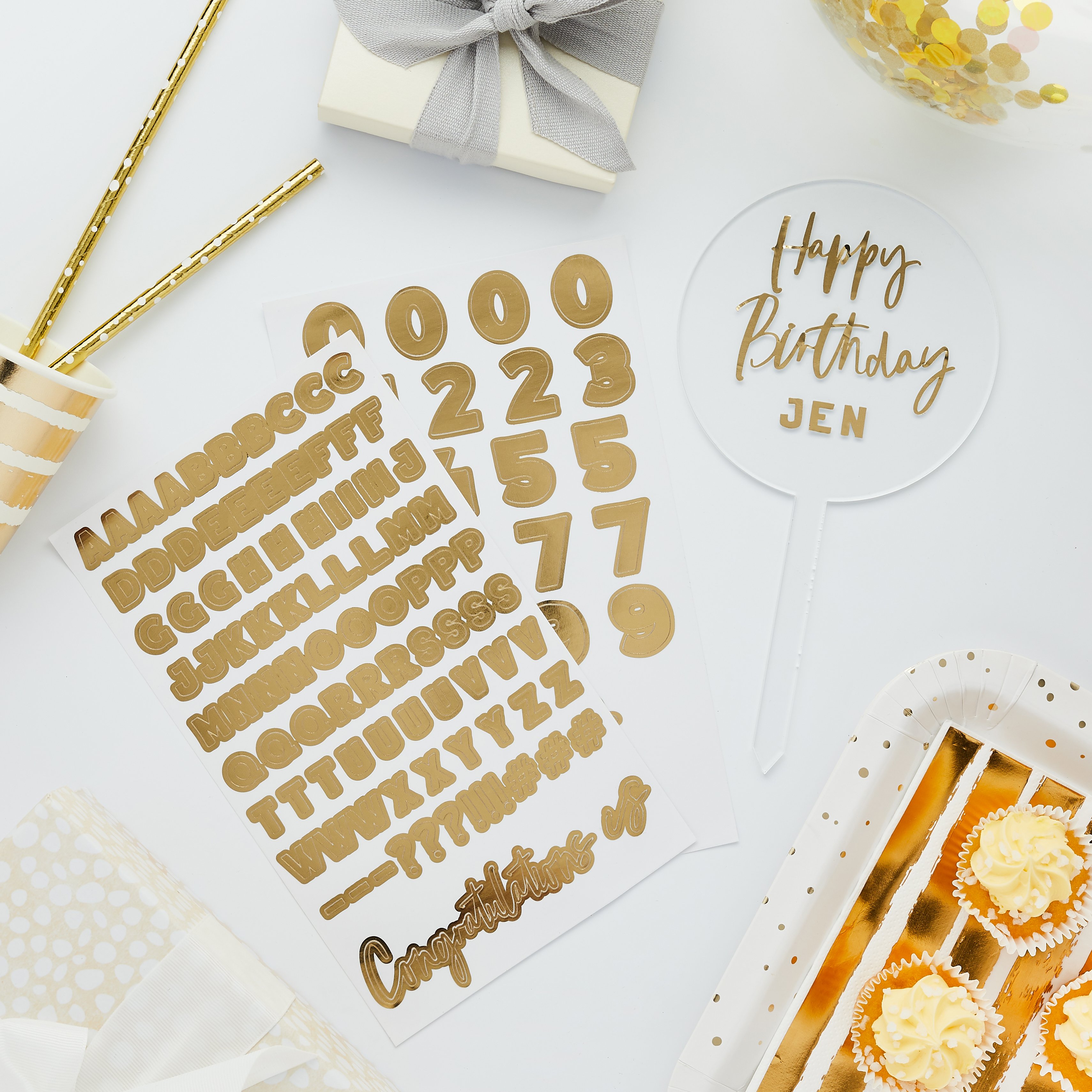 Metallic Gold Customisable Acrylic Cake Topper