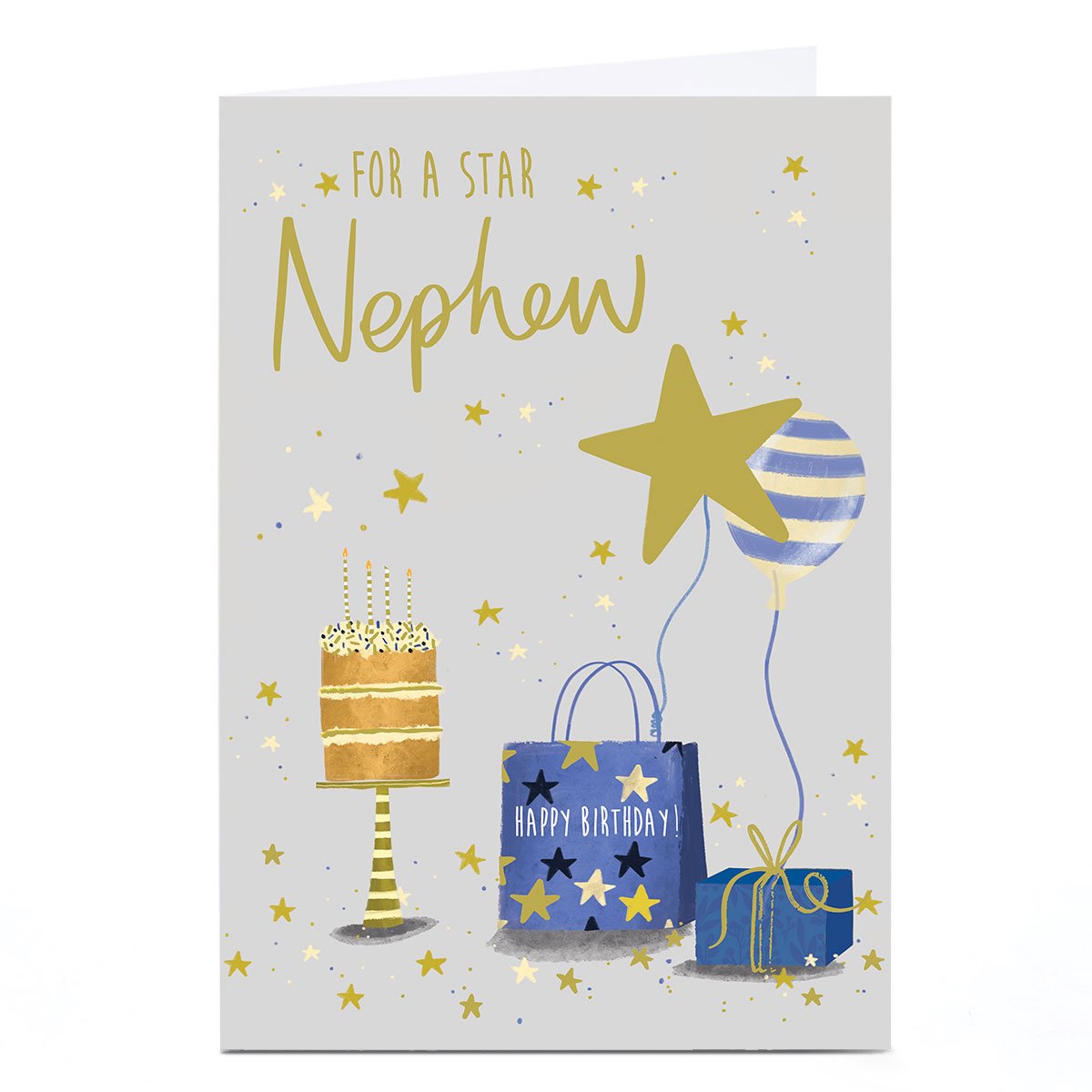 Personalised Birthday Card - Blue and Gold Birthday For a Star, Nephew