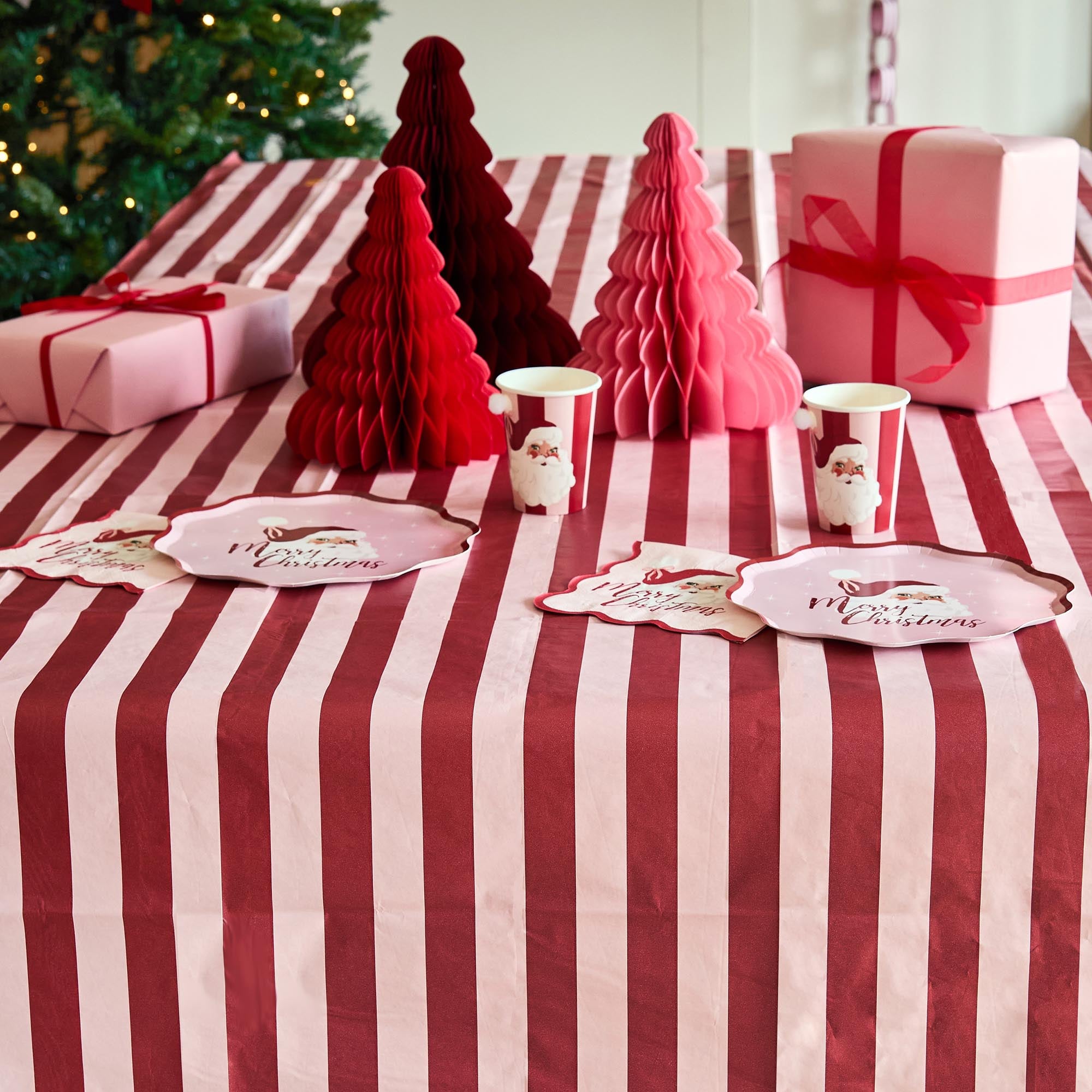 Pink & Red Stripe Paper Tablecloth