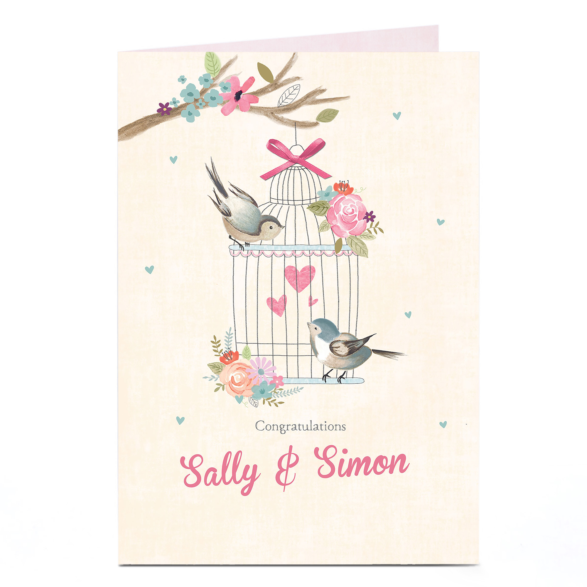 Personalised Wedding Card - Bird Cage & Flowers