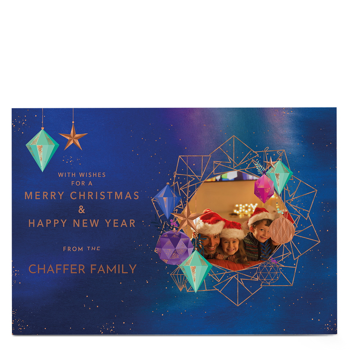 Photo Christmas Card - Geometric Baubles
