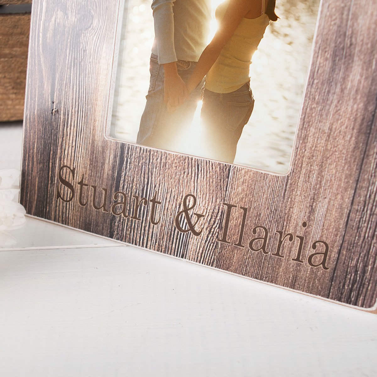 Personalised Engraved Distressed Wood Photo Frame - Names