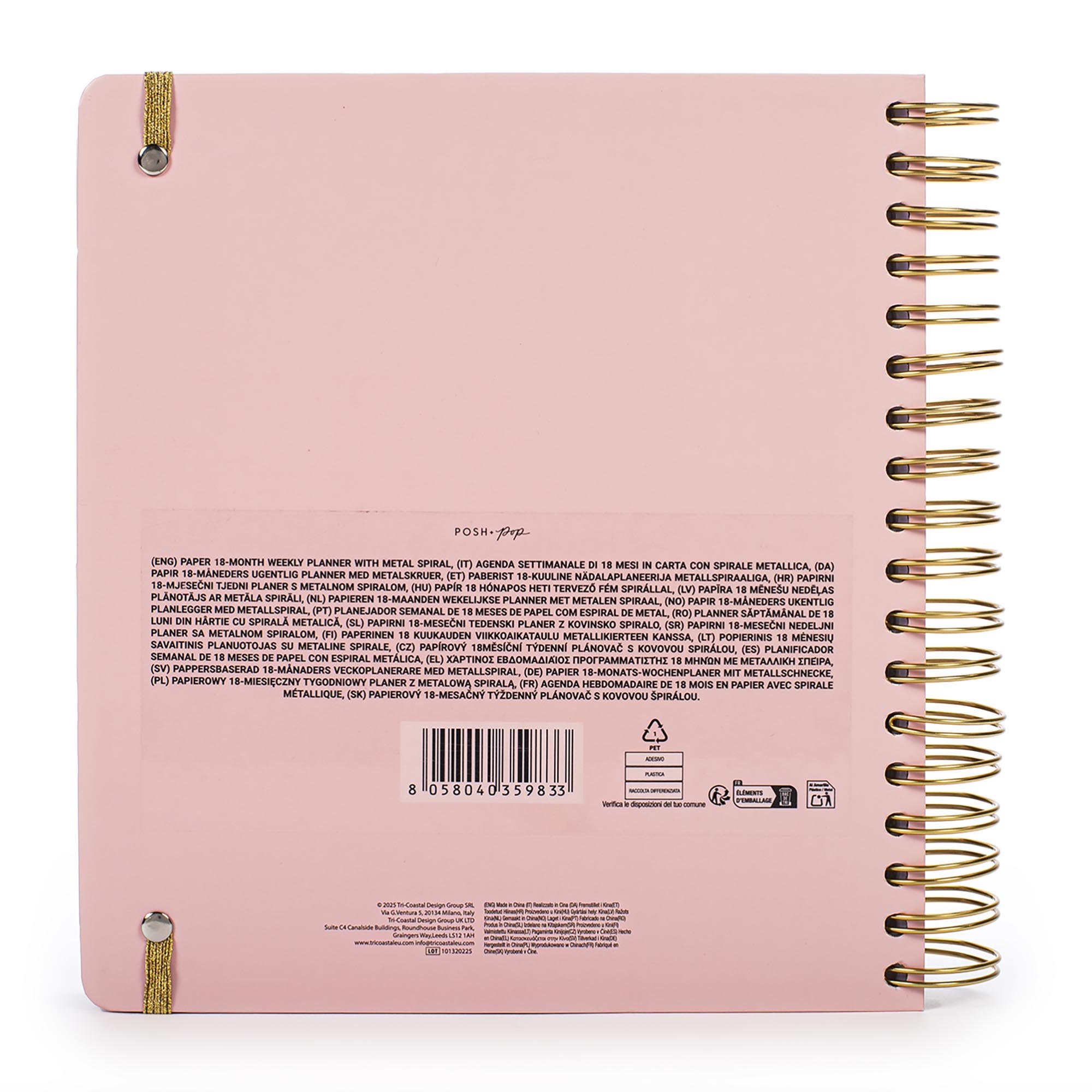 18-Month Pink & Gold Weekly Organiser (August 2025 - December 2026)
