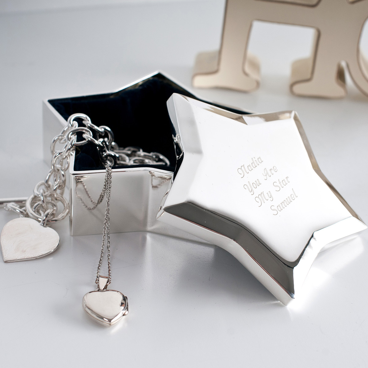 Personalised Engraved Silver-Plated Star Trinket Box
