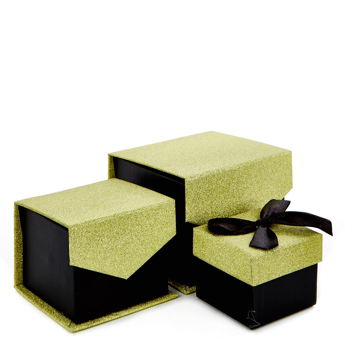Glittery Gold & Black Jewellery Boxes - Set of 3