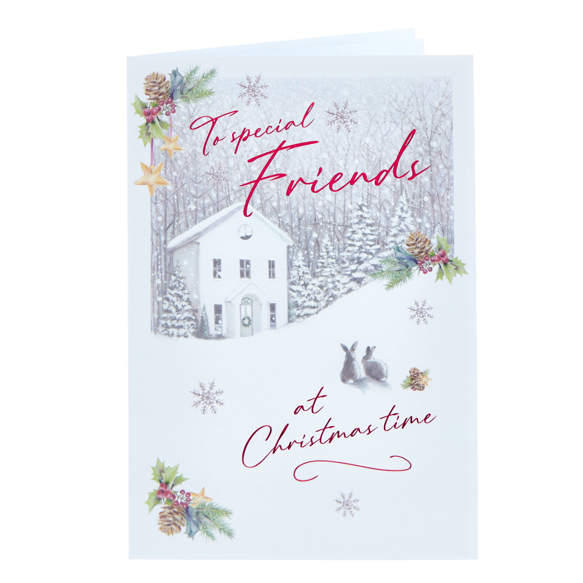 Friend Snowy House Bunnies Christmas Card