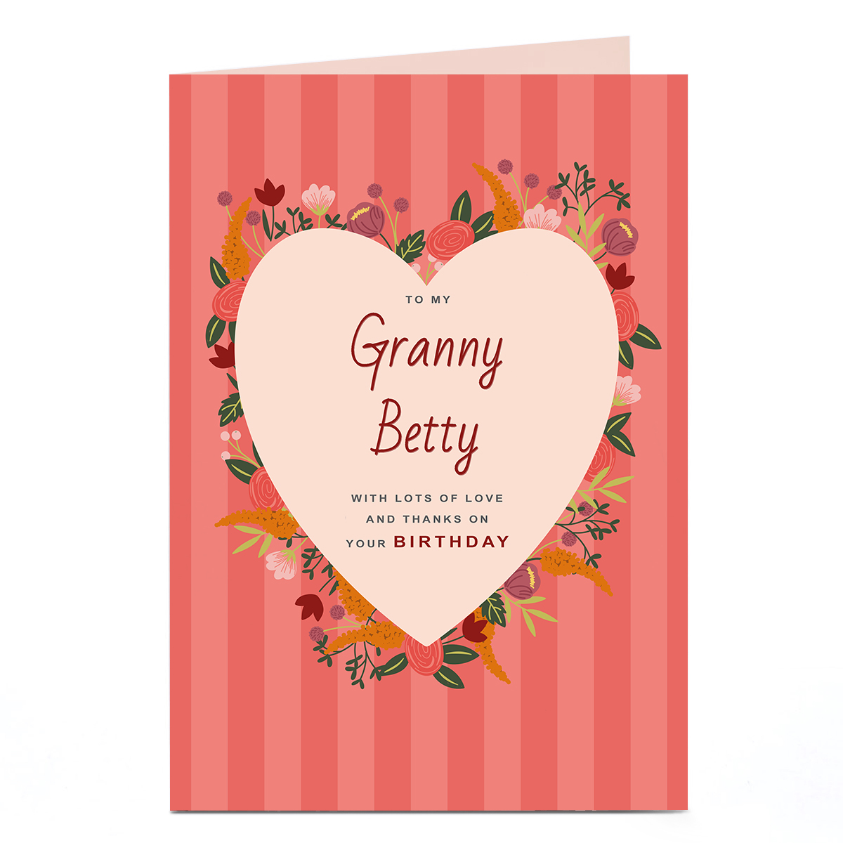 Personalised Birthday Card - Heart, Stripes & Flowers