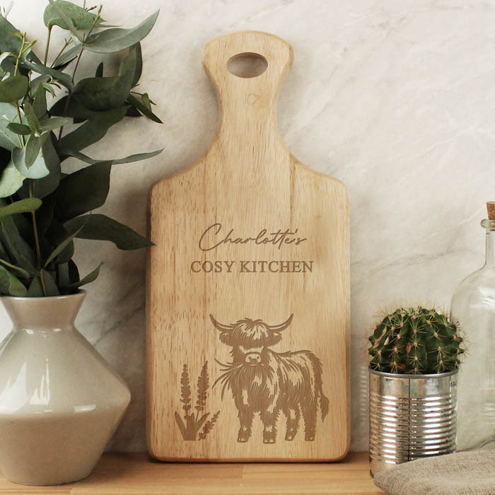 Image of Personalised Highland Cow Paddle Chopping Board
