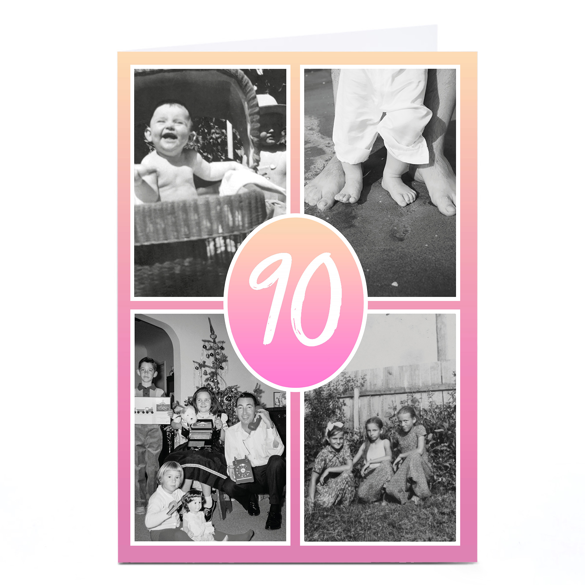 Personalised 90th Milestone Age Photo Card - Pink Gradient Editable Age